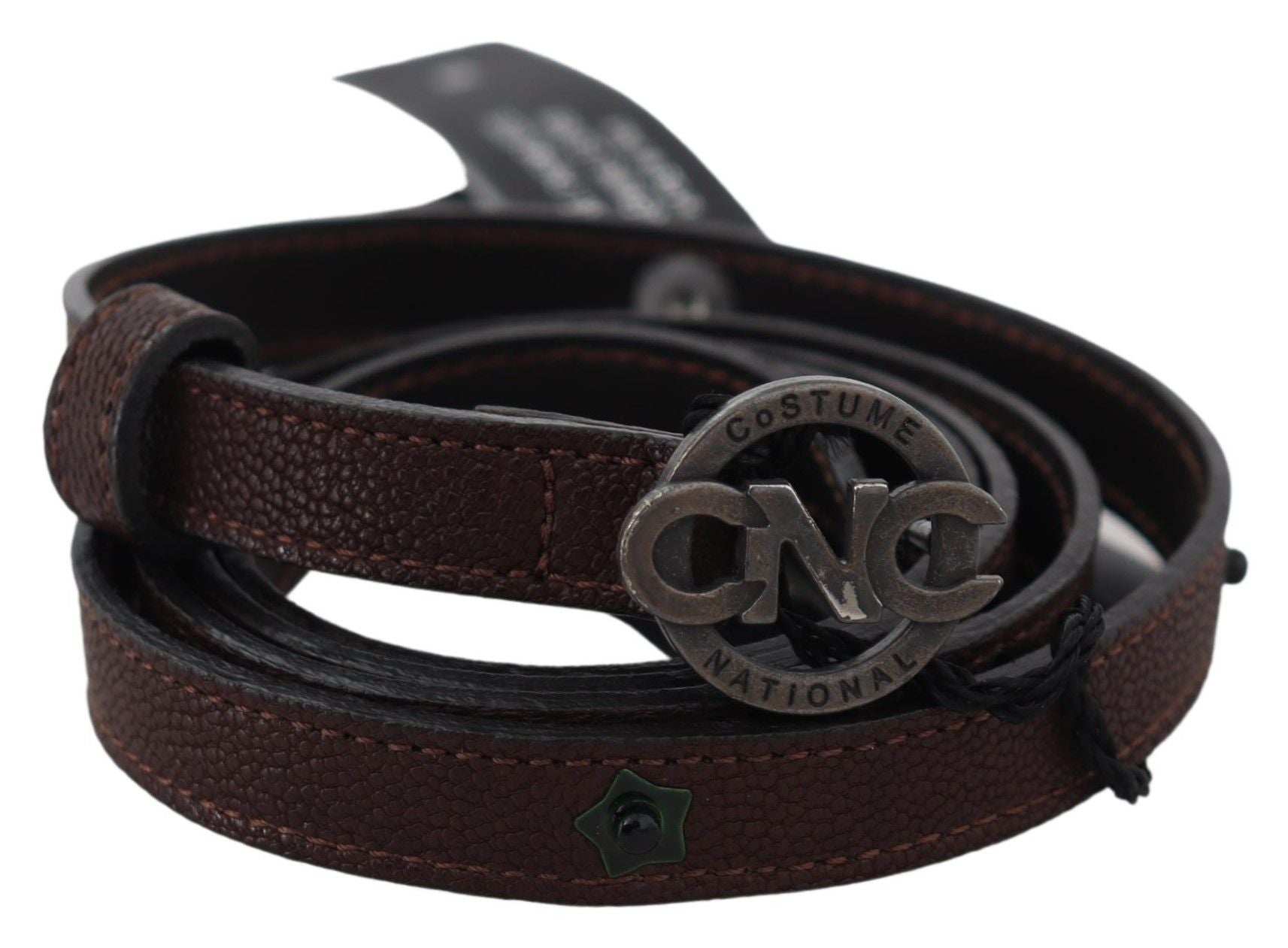 Elegant Brown Leather Belt with Rustic Hardware - ventzia