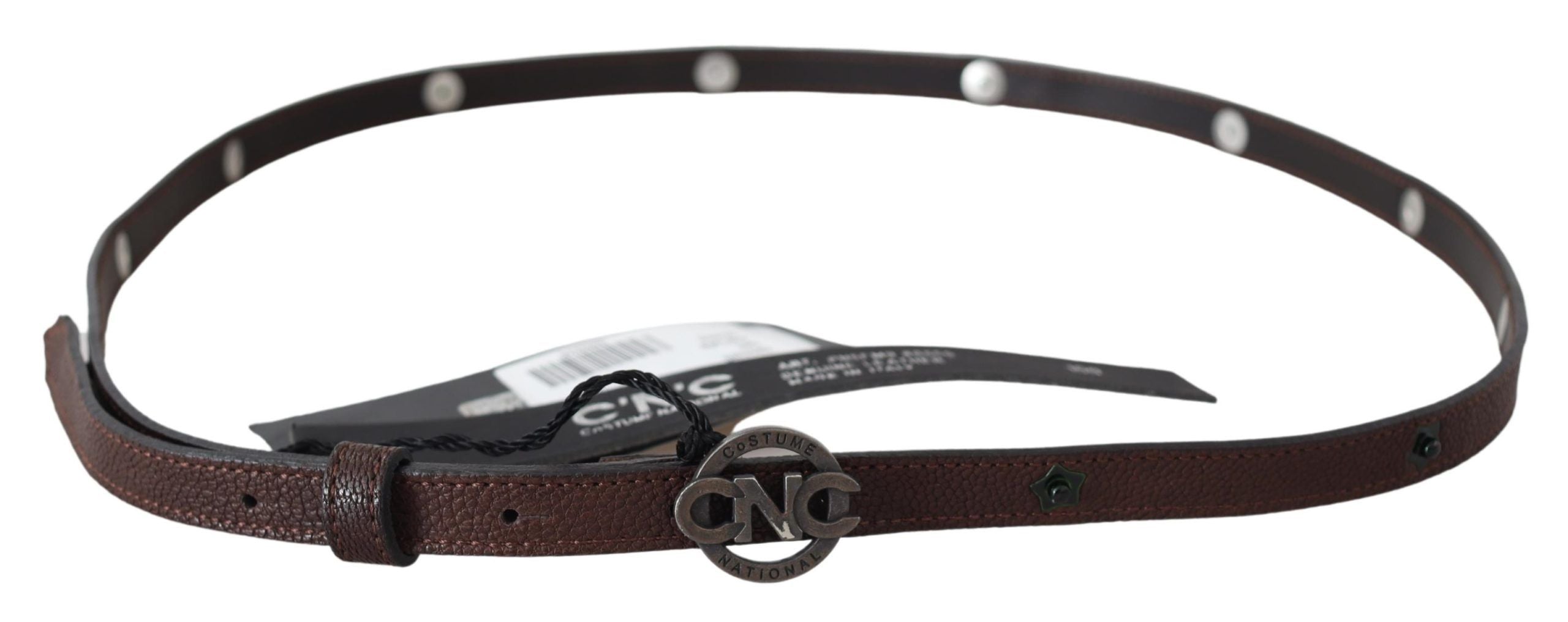 Elegant Brown Leather Belt with Rustic Hardware - ventzia