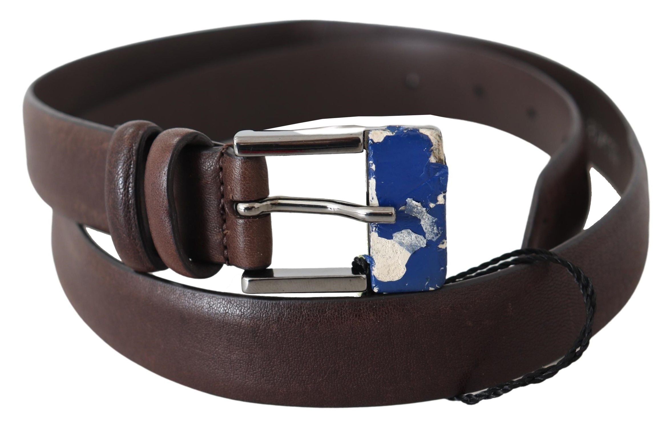 Elegant Brown Leather Classic Belt with Silver-Tone Buckle - ventzia