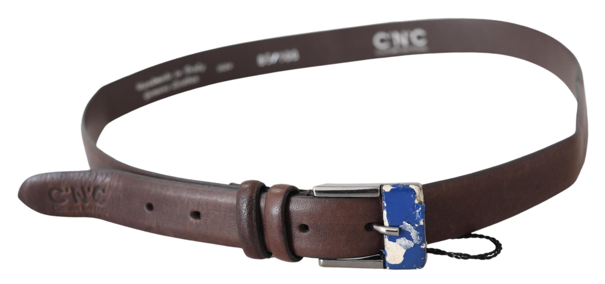Elegant Brown Leather Classic Belt with Silver-Tone Buckle - ventzia