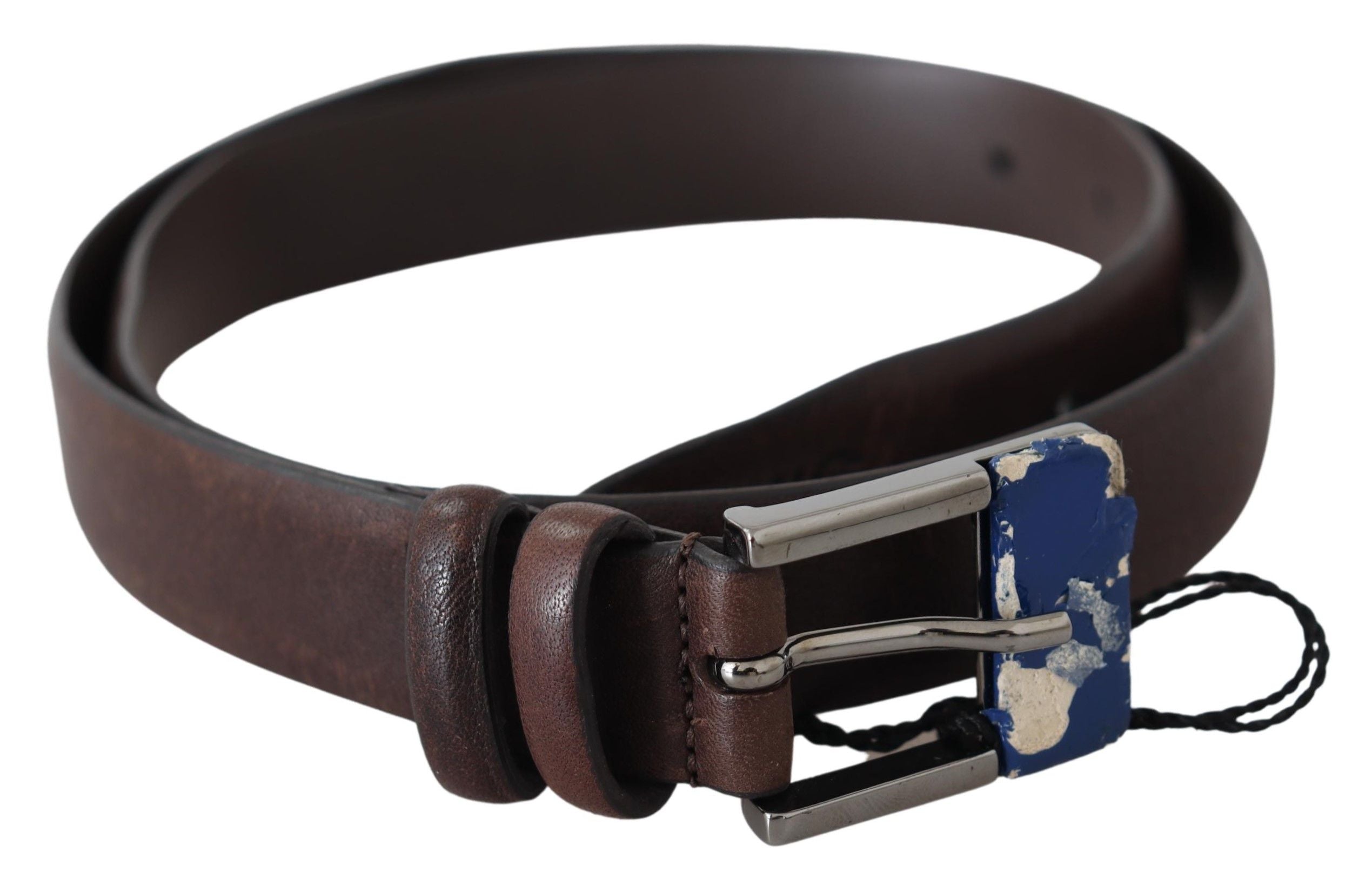 Elegant Brown Leather Classic Belt with Silver-Tone Buckle - ventzia