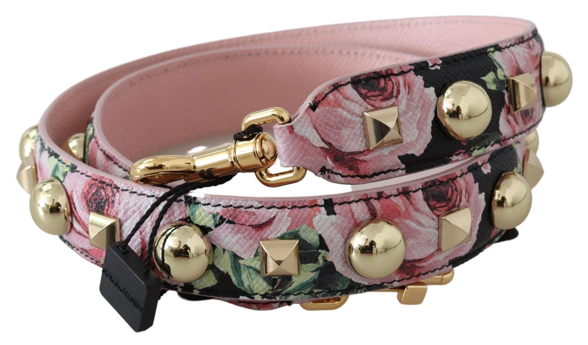 Floral Gold Stud Leather Strap in Pink - ventzia