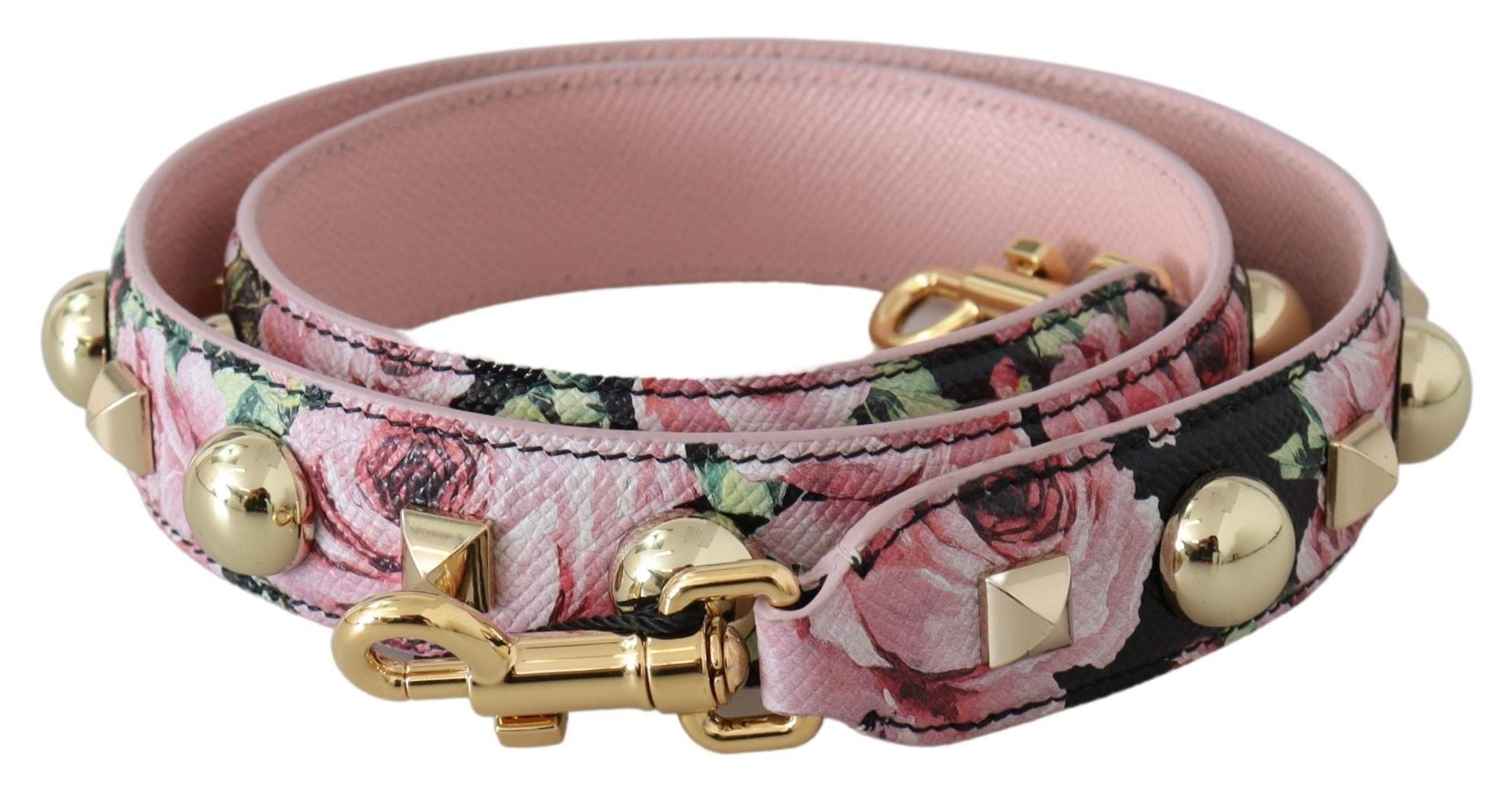 Floral Gold Stud Leather Strap in Pink - ventzia