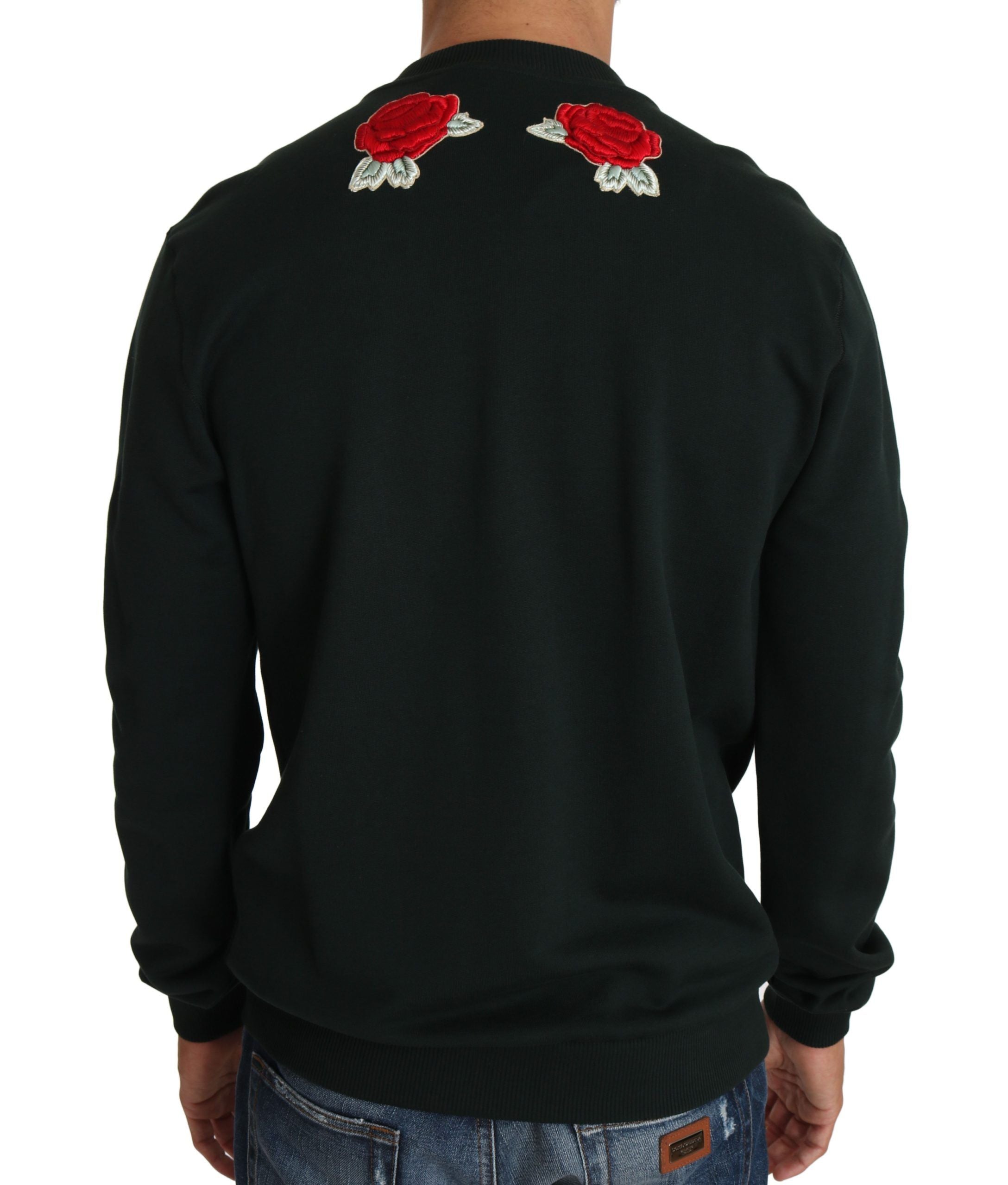 Emerald Cotton Sweater with Crystal Embroidery - ventzia