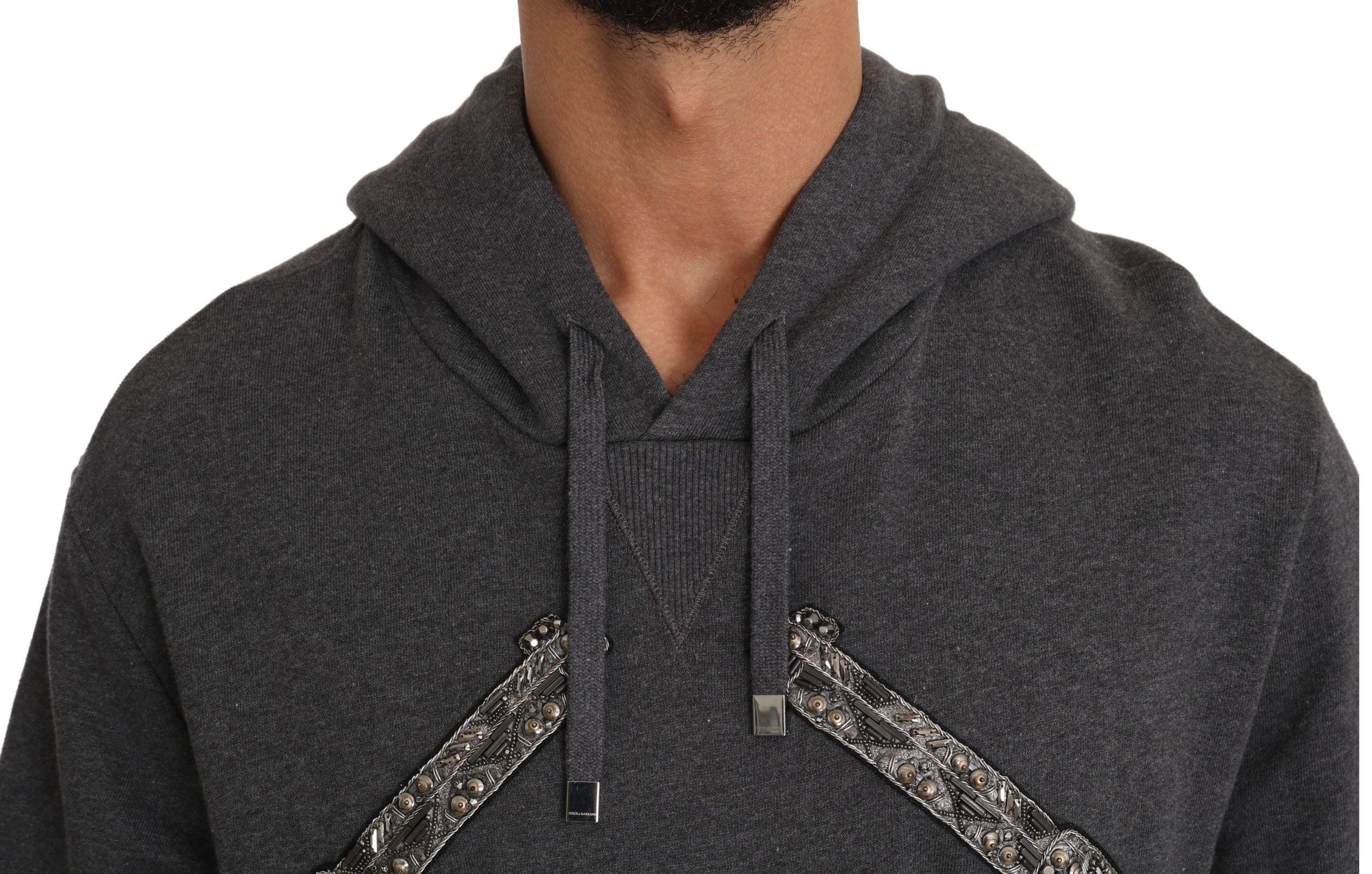 Gray Crystal Heart Gun Motif Sweater - ventzia