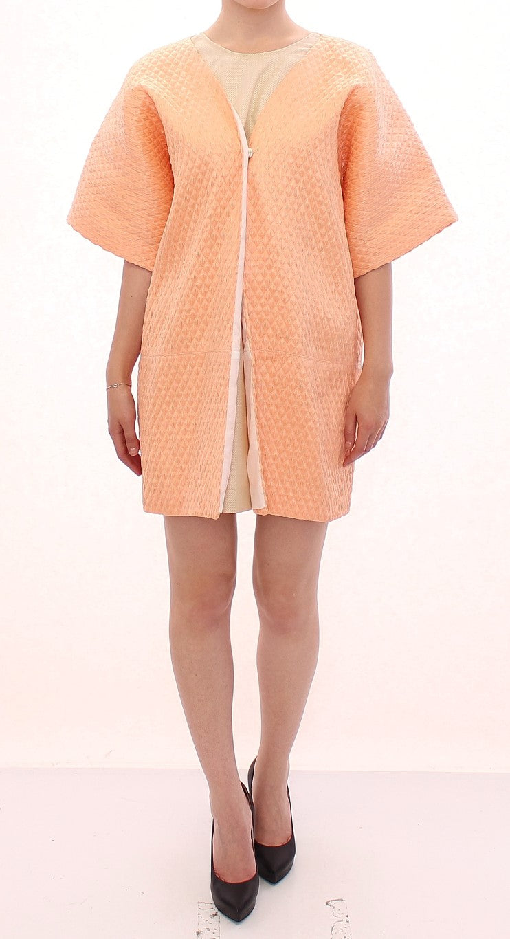 Chic Pink Silk-Blend Short Sleeve Coat - ventzia