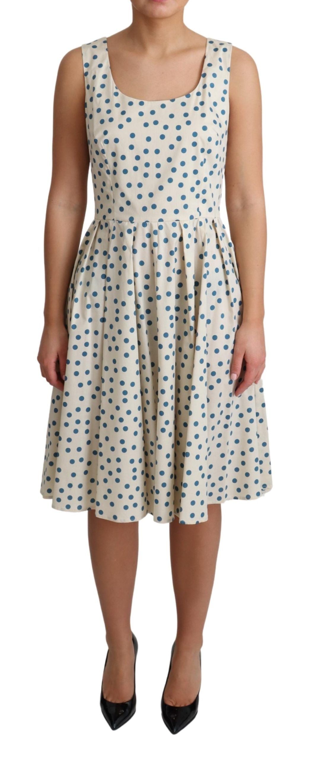 Elegant Beige Polka Dot A-Line Sleeveless Dress - ventzia