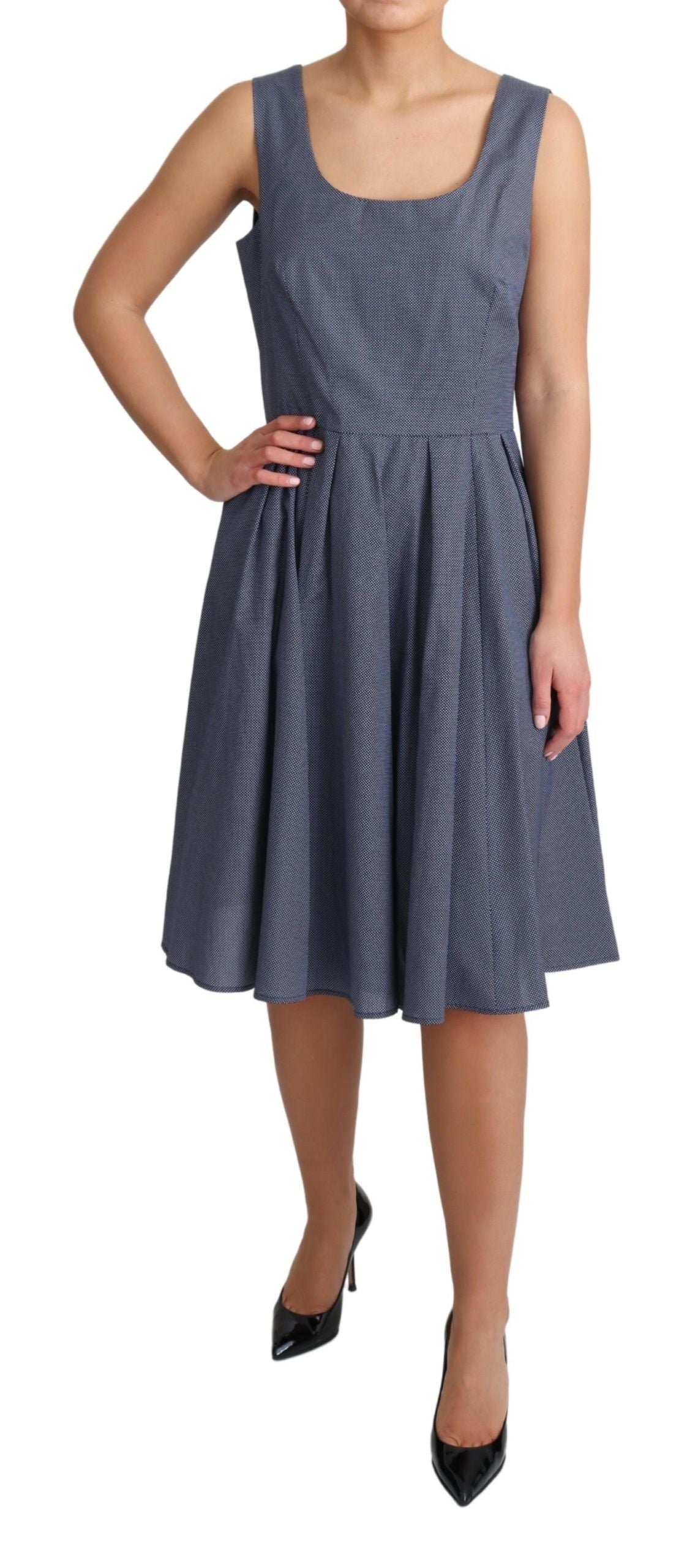 Chic Blue Polka-Dotted Sleeveless A-Line Dress - ventzia