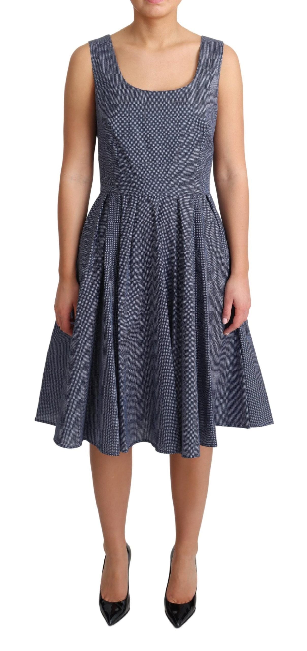 Chic Blue Polka-Dotted Sleeveless A-Line Dress - ventzia