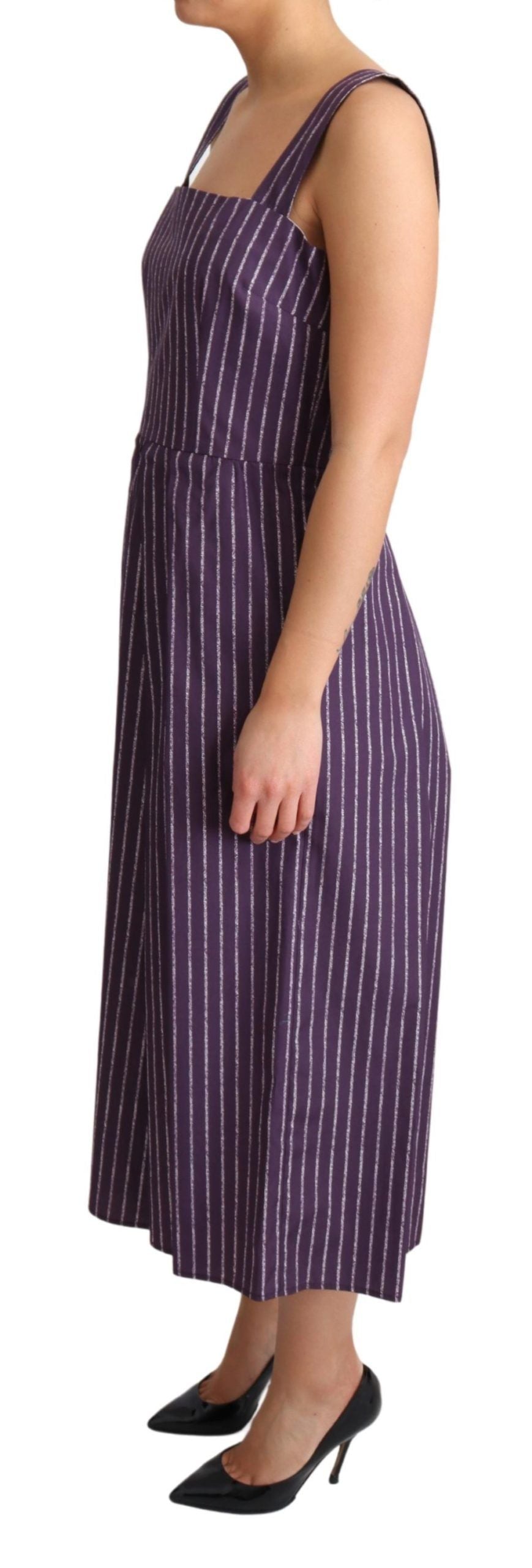 Elegant Sleeveless A-Line Purple Stripe Dress - ventzia