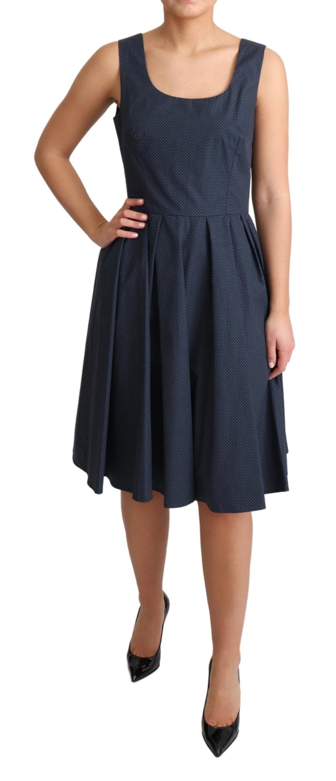 Elegant Polka-Dotted Blue A-Line Dress - ventzia