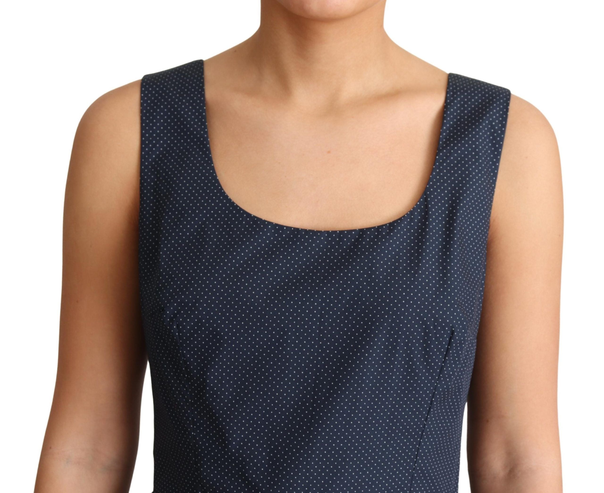 Elegant Polka-Dotted Blue A-Line Dress - ventzia