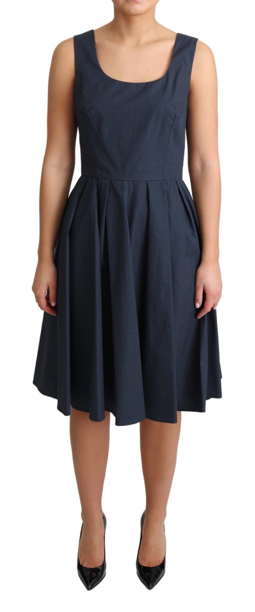 Elegant Polka-Dotted Blue A-Line Dress - ventzia