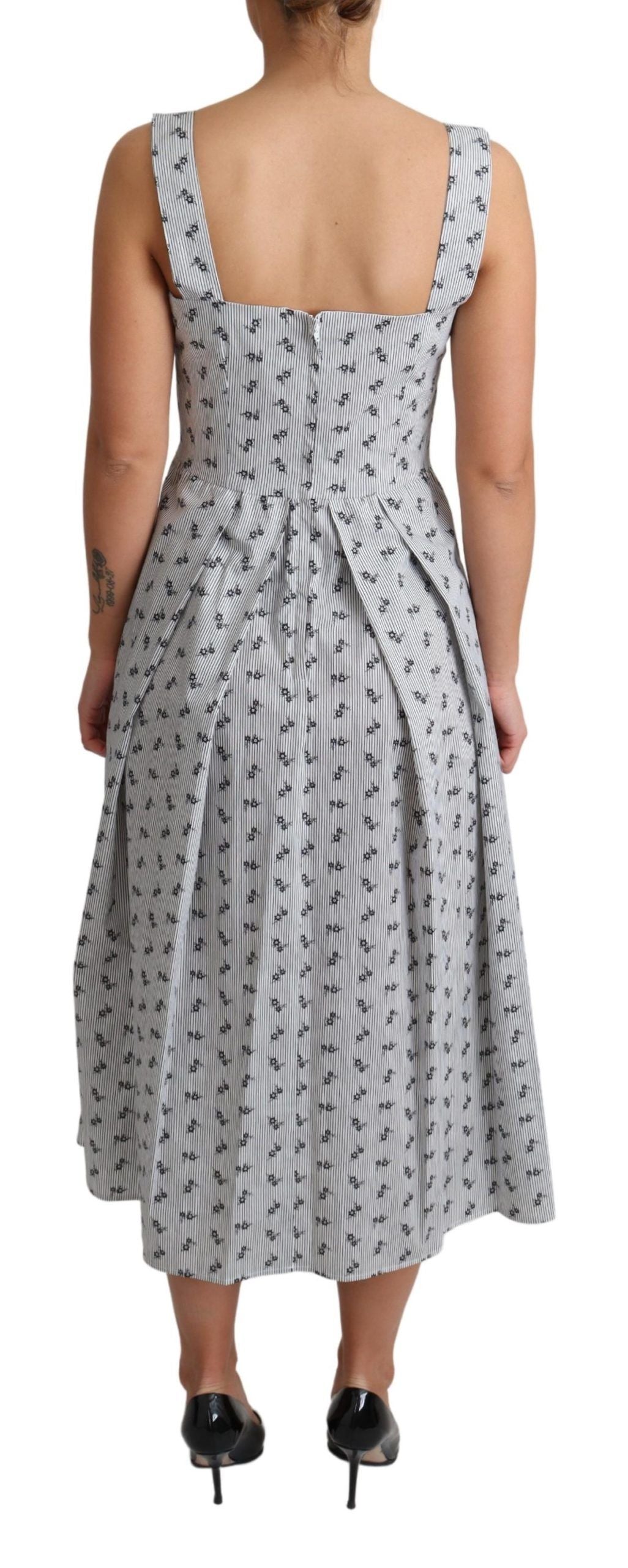 Elegant Striped Floral A-Line Dress - ventzia