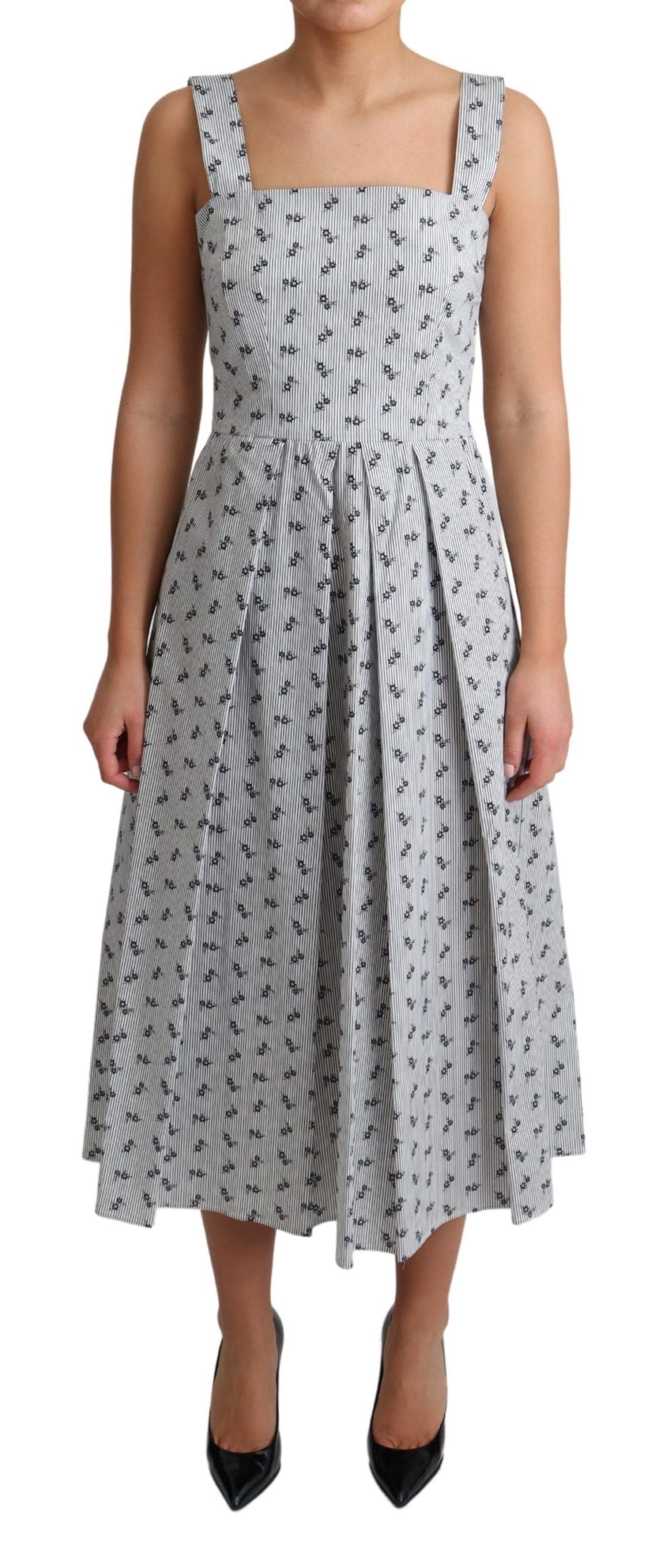 Elegant Striped Floral A-Line Dress - ventzia