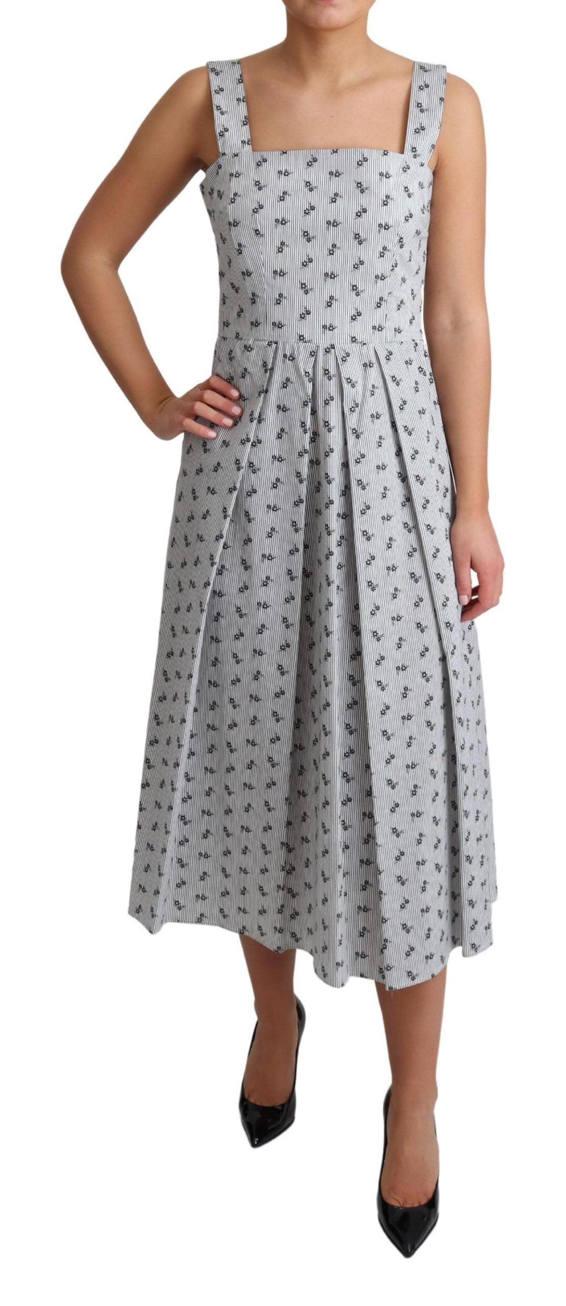 Elegant Striped Floral A-Line Dress - ventzia