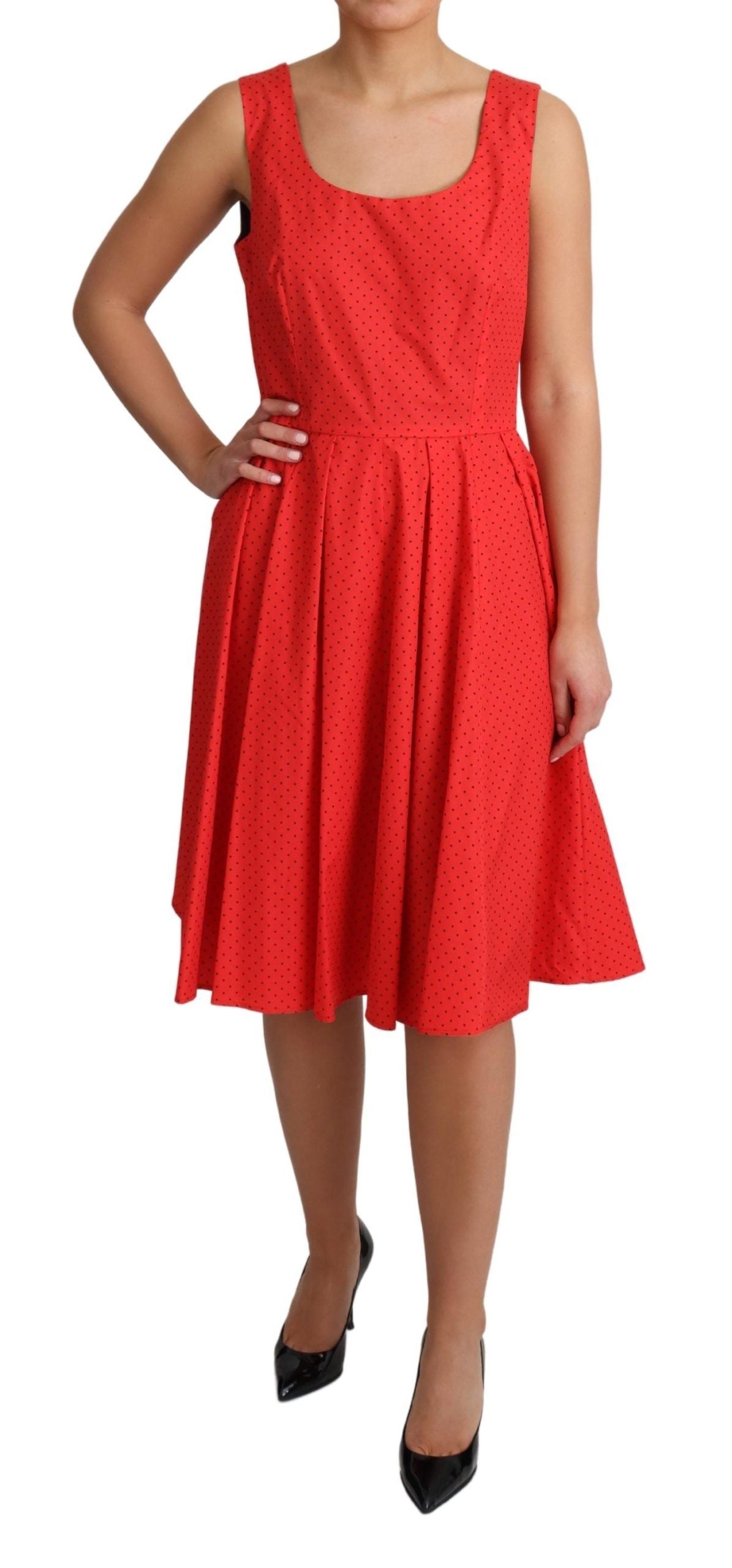 Elegant Polka Dotted A-Line Sleeveless Dress - ventzia