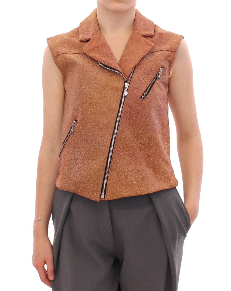 Sleeveless Leather Couture Vest in Rich Brown - ventzia