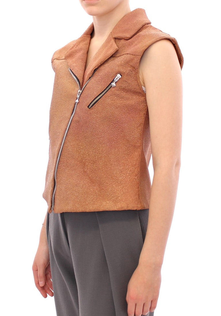 Sleeveless Leather Couture Vest in Rich Brown - ventzia