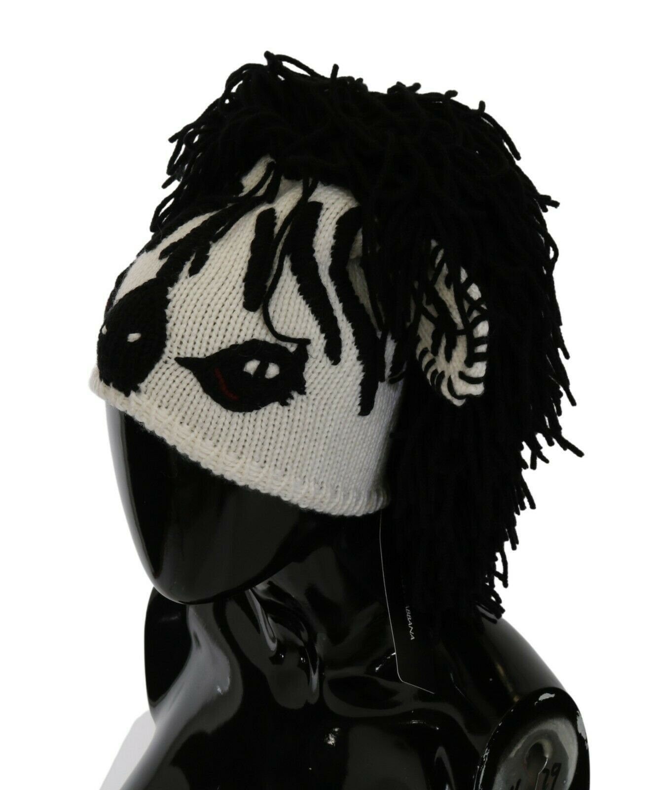 Black and White Knitted Cashmere Beanie - ventzia