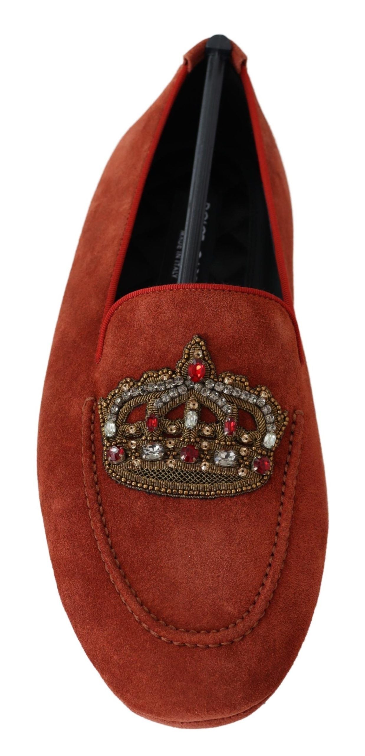 Opulent Orange Leather Loafers with Gold Embroidery - ventzia