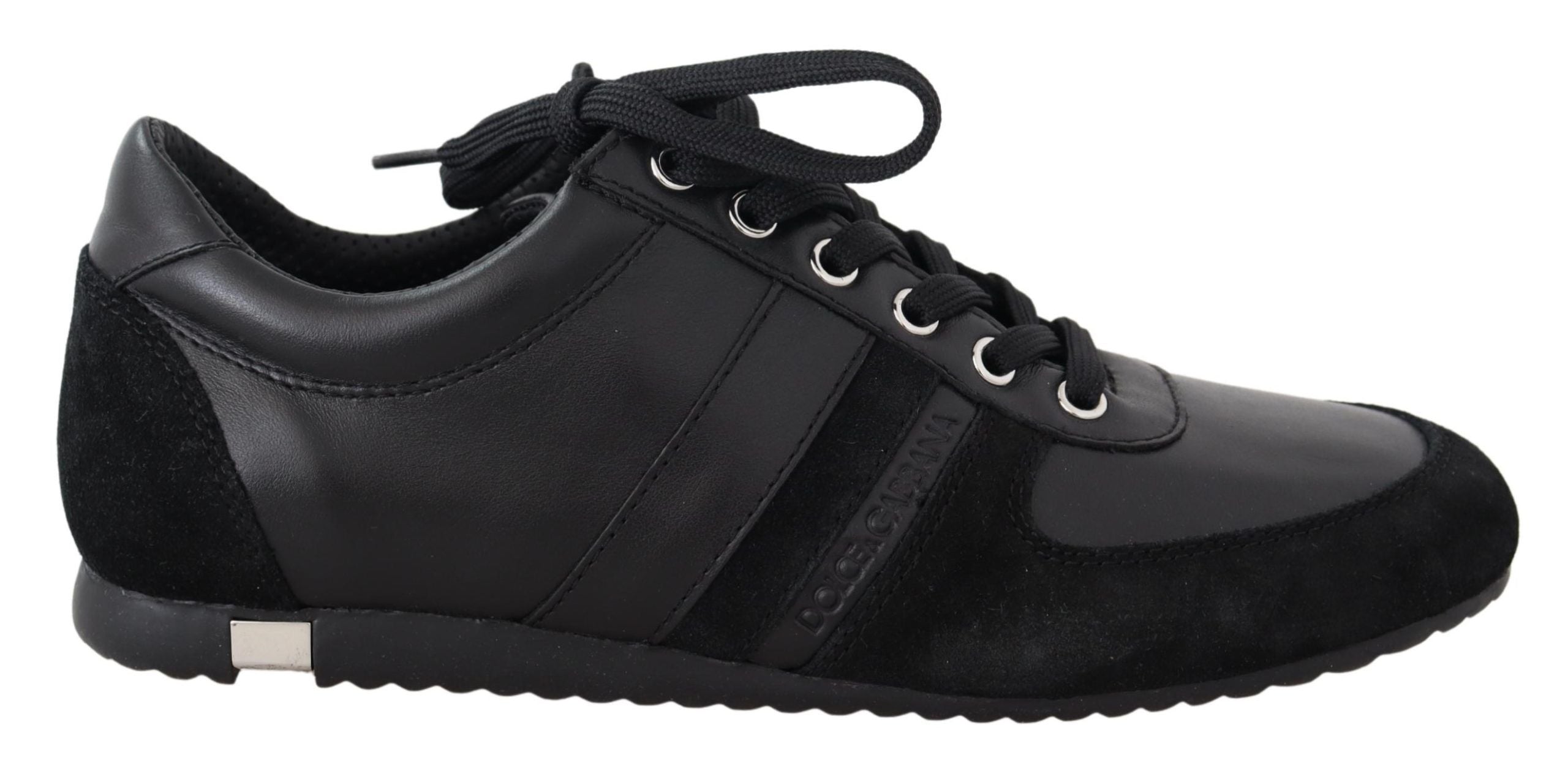 Elegant Black Leather Sport Sneakers - ventzia