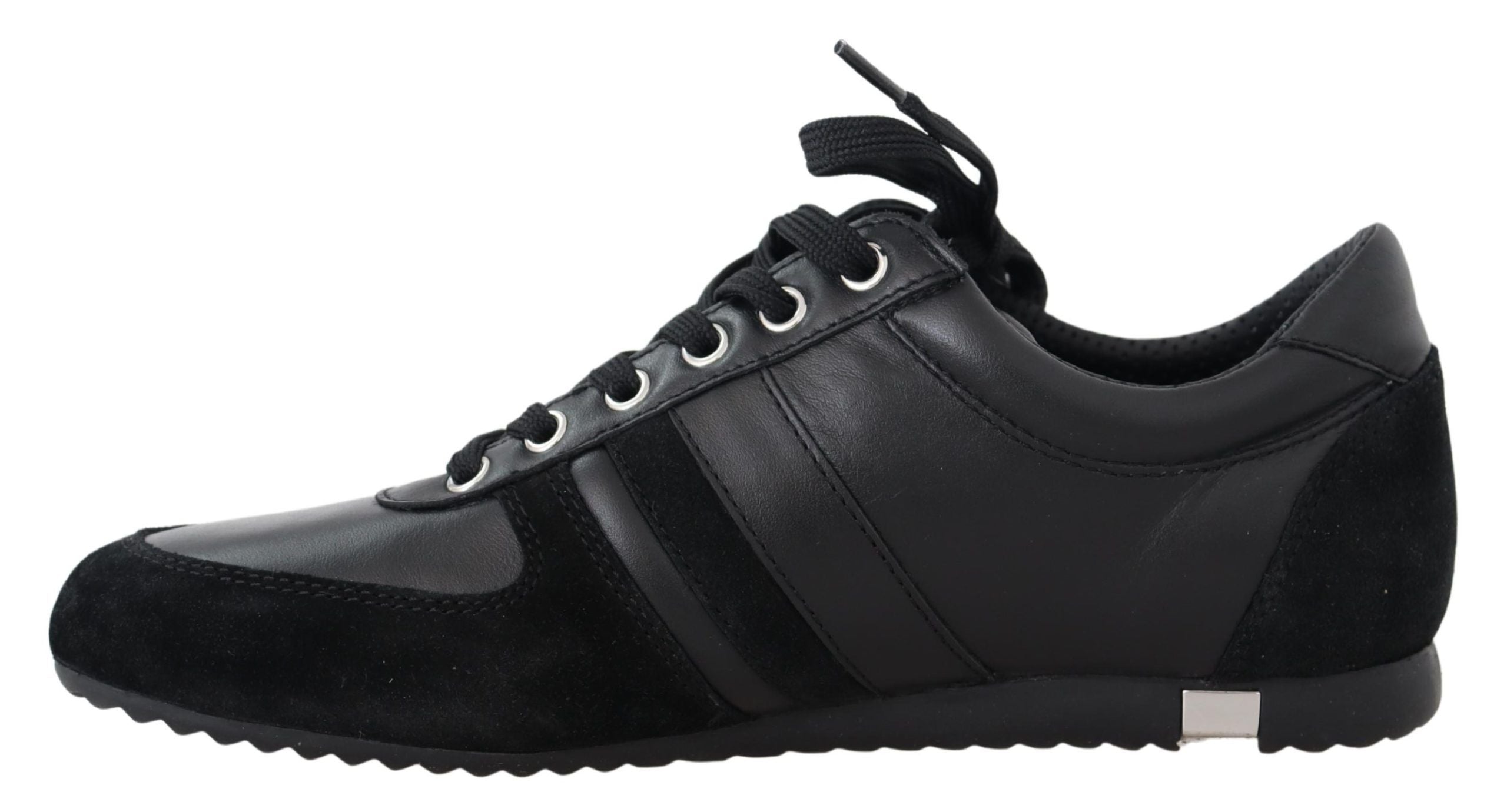 Elegant Black Leather Sport Sneakers - ventzia