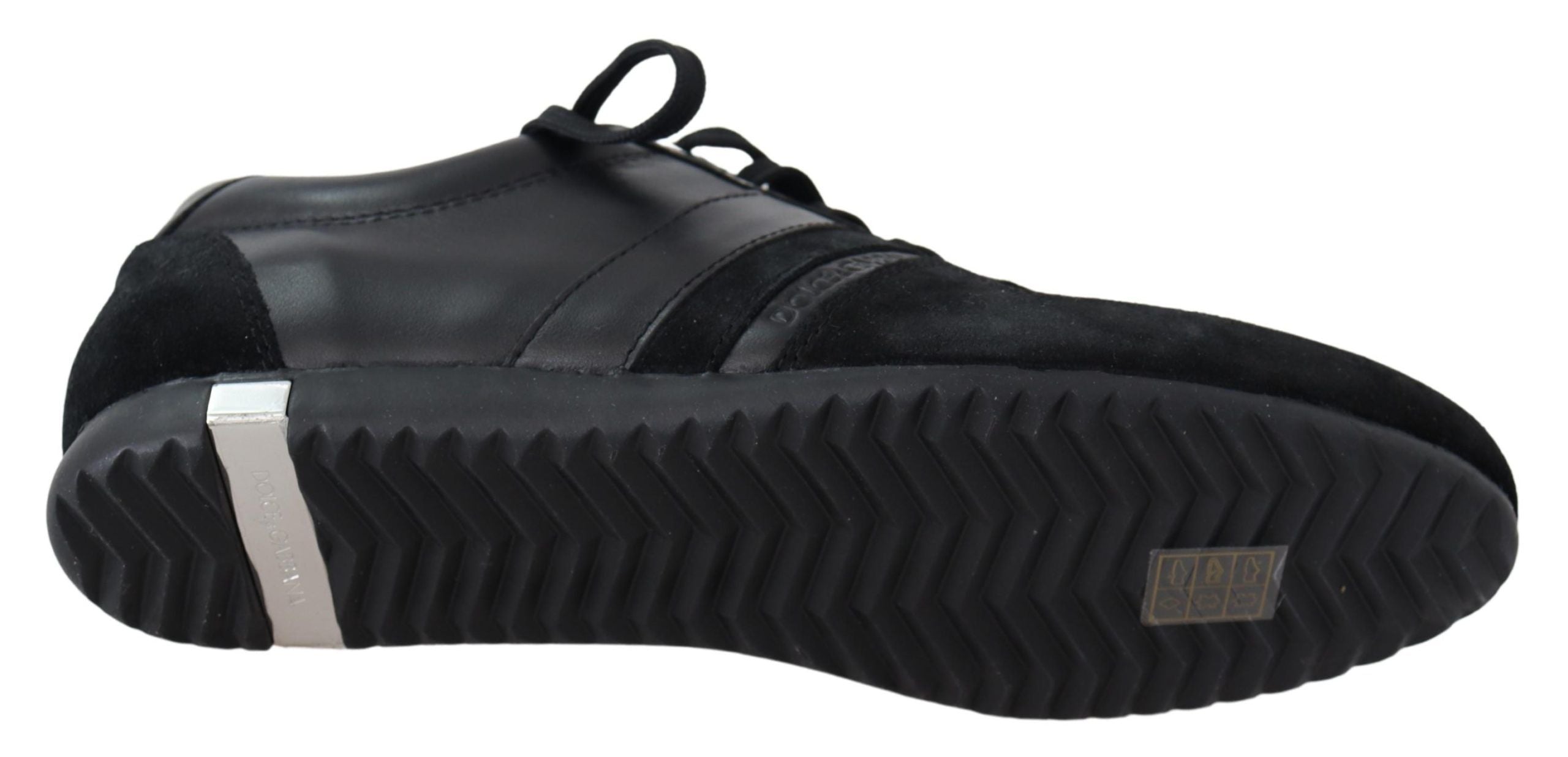 Elegant Black Leather Sport Sneakers - ventzia