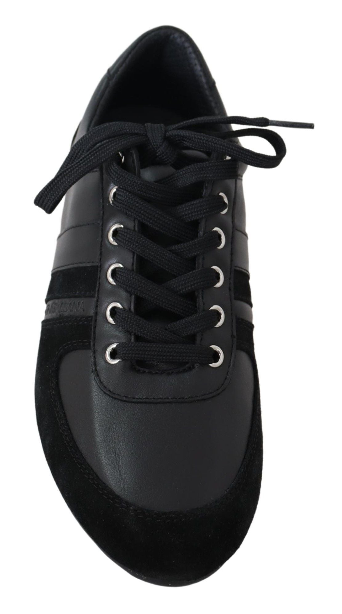Elegant Black Leather Sport Sneakers - ventzia