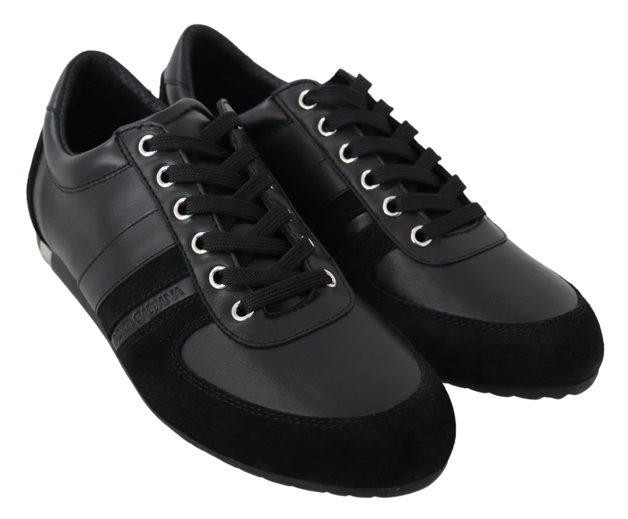 Elegant Black Leather Sport Sneakers - ventzia