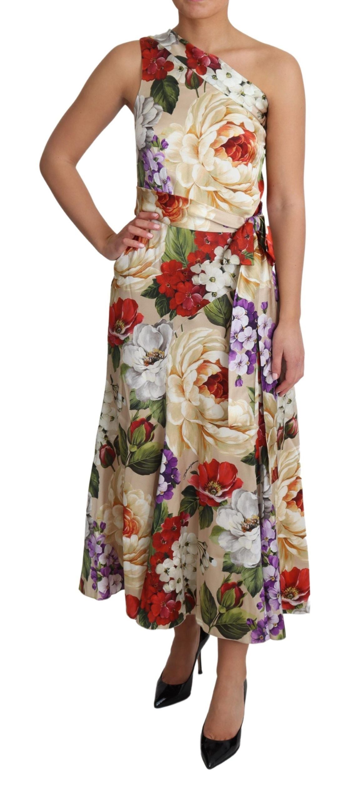 Elegant One-Shoulder Floral Silk Maxi Dress - ventzia