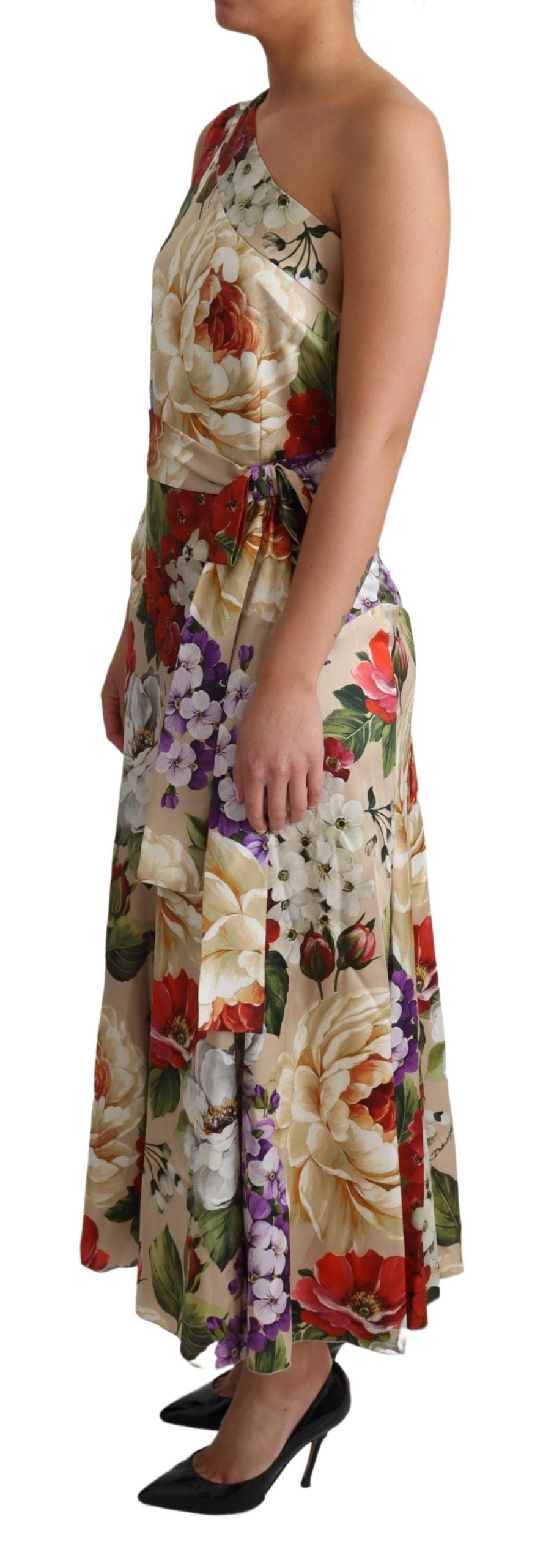 Elegant One-Shoulder Floral Silk Maxi Dress - ventzia