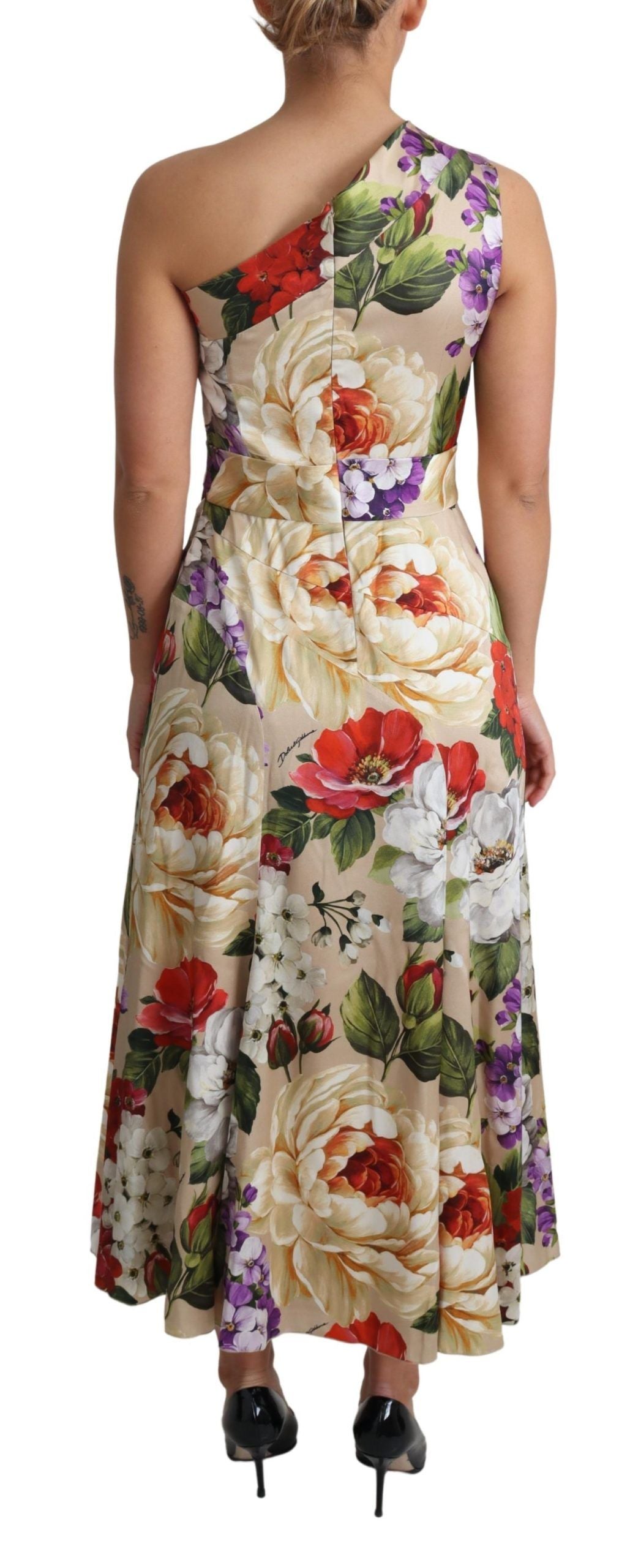 Elegant One-Shoulder Floral Silk Maxi Dress - ventzia