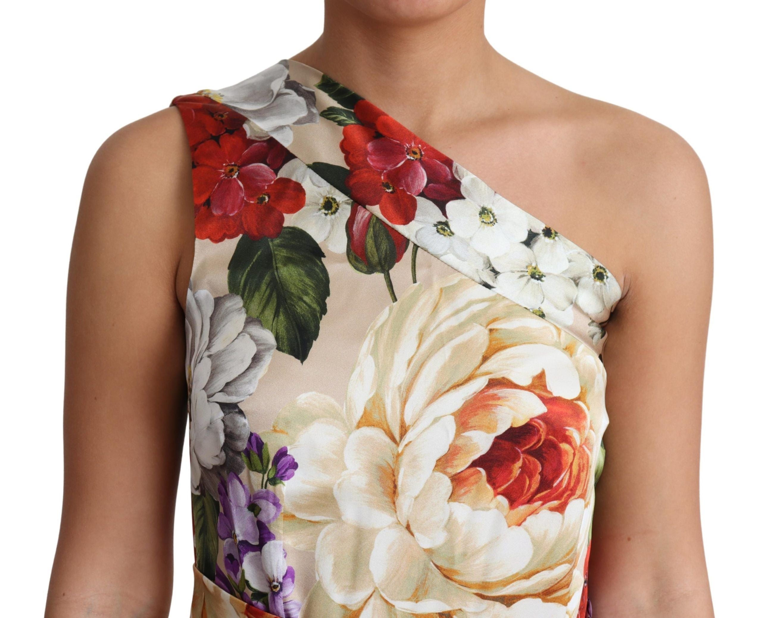 Elegant One-Shoulder Floral Silk Maxi Dress - ventzia