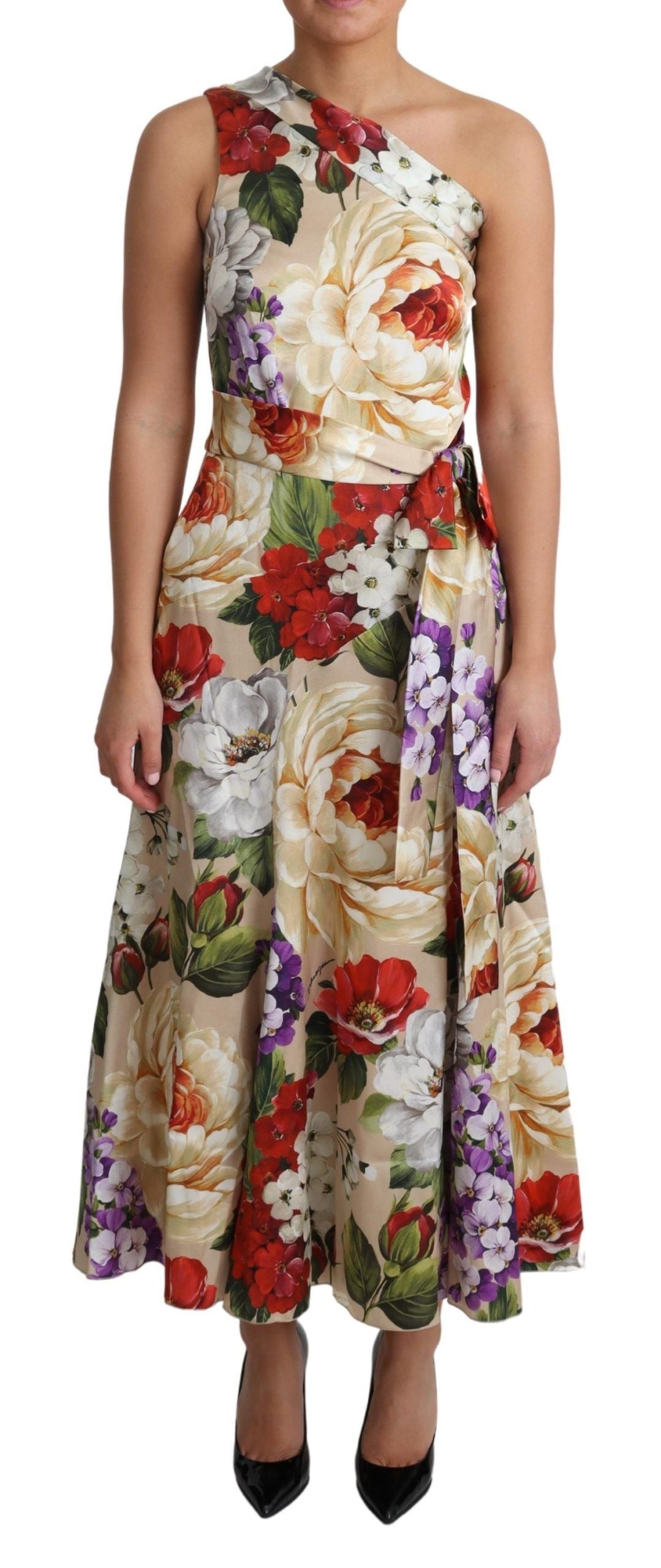 Elegant One-Shoulder Floral Silk Maxi Dress - ventzia