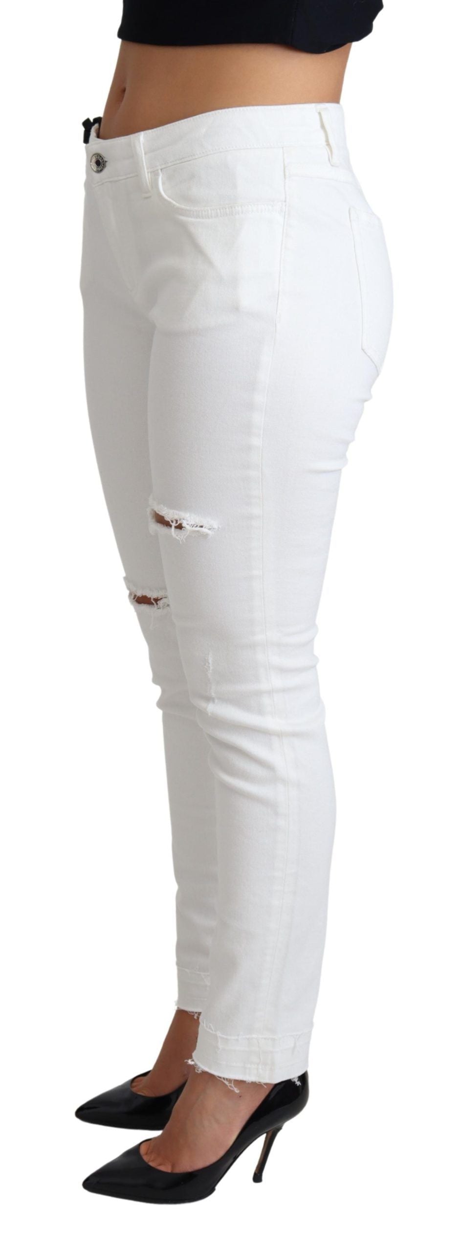 Chic White Mid Waist Designer Jeans - ventzia