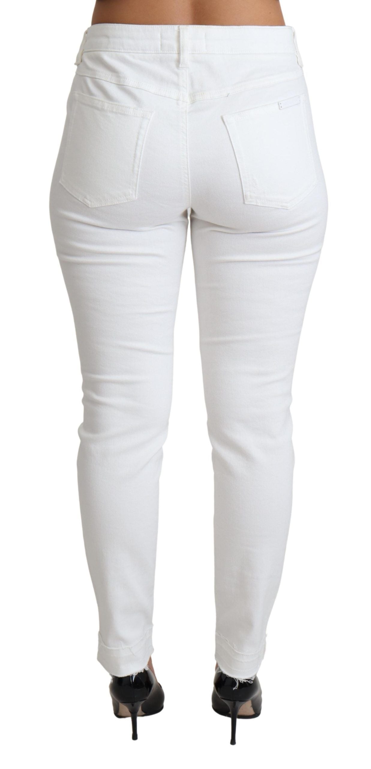 Chic White Mid Waist Designer Jeans - ventzia