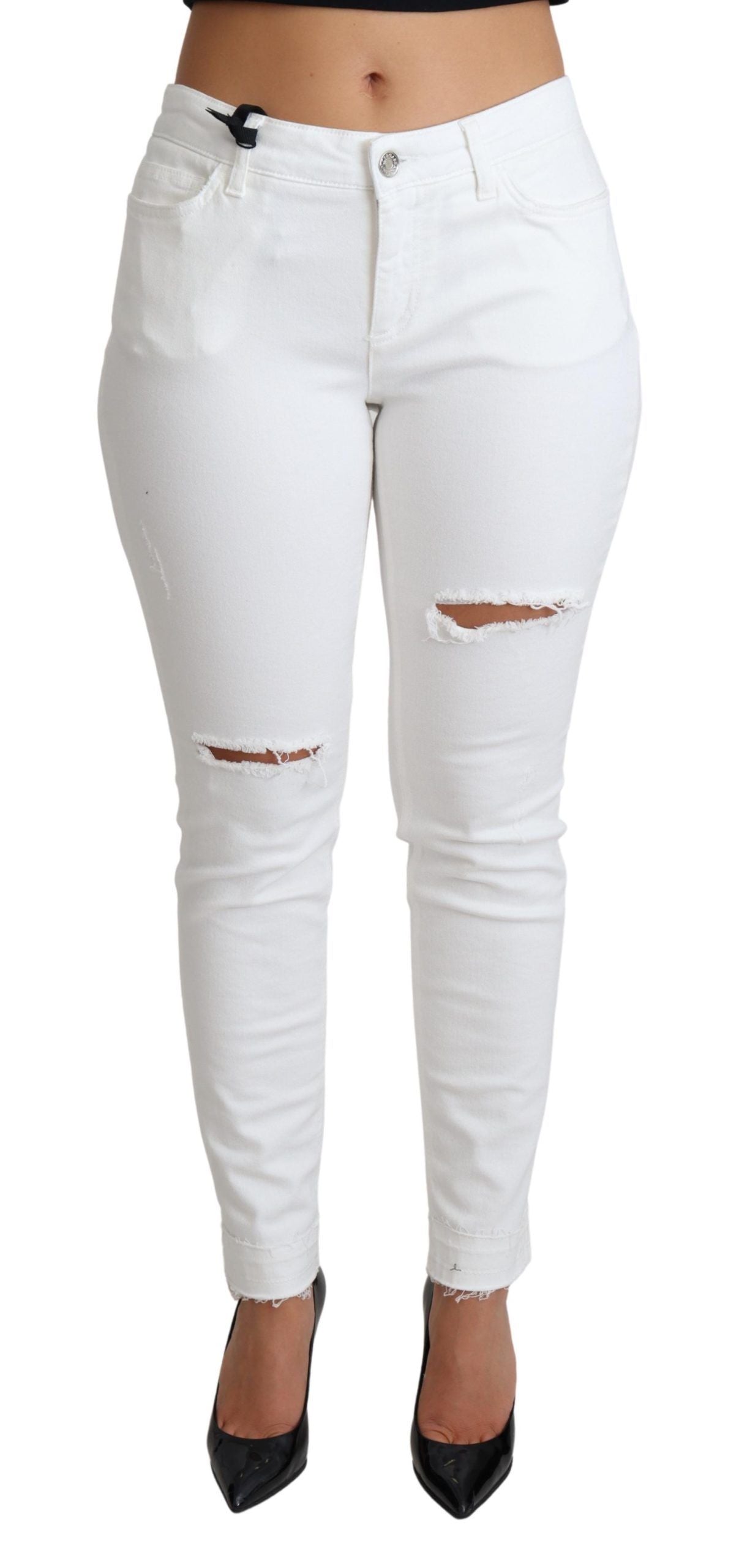 Chic White Mid Waist Designer Jeans - ventzia