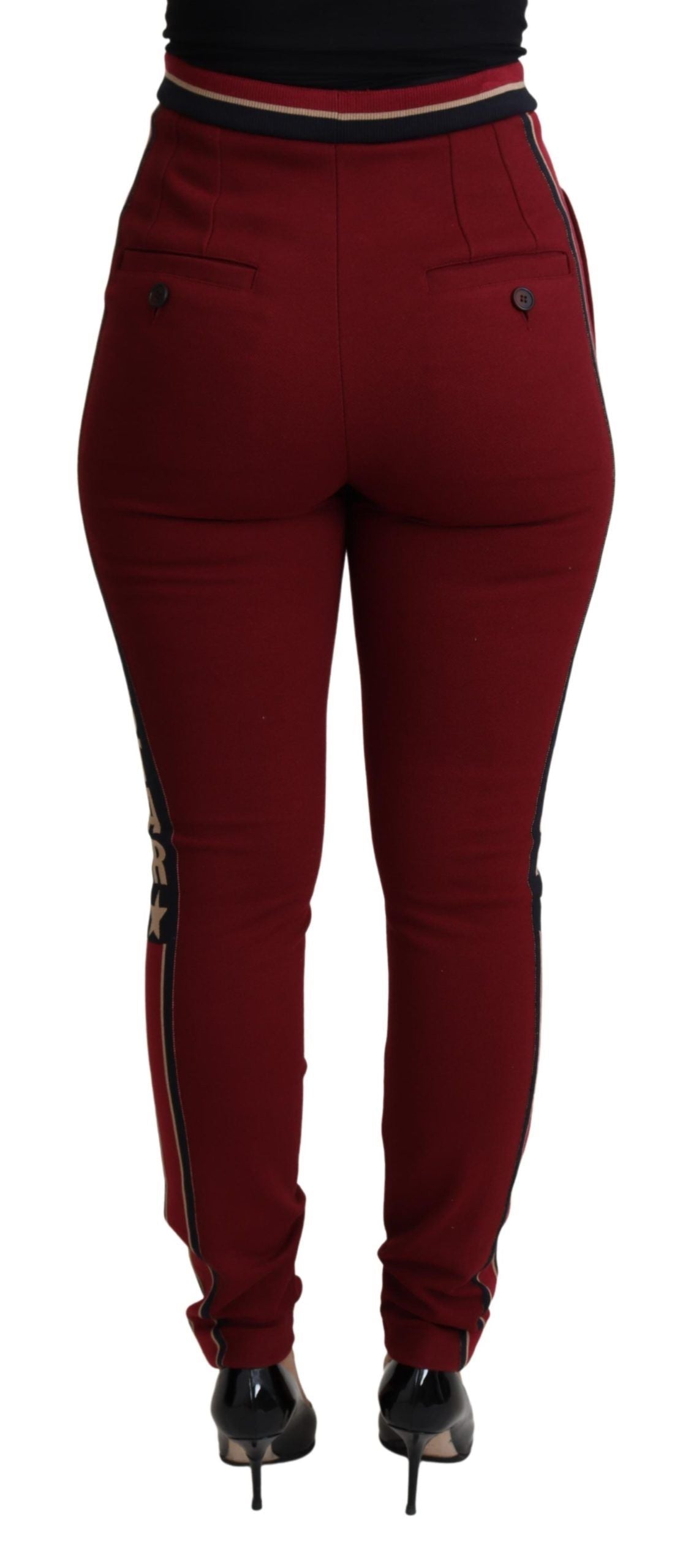 High-Waist Embroidered Red Skinny Trousers - ventzia