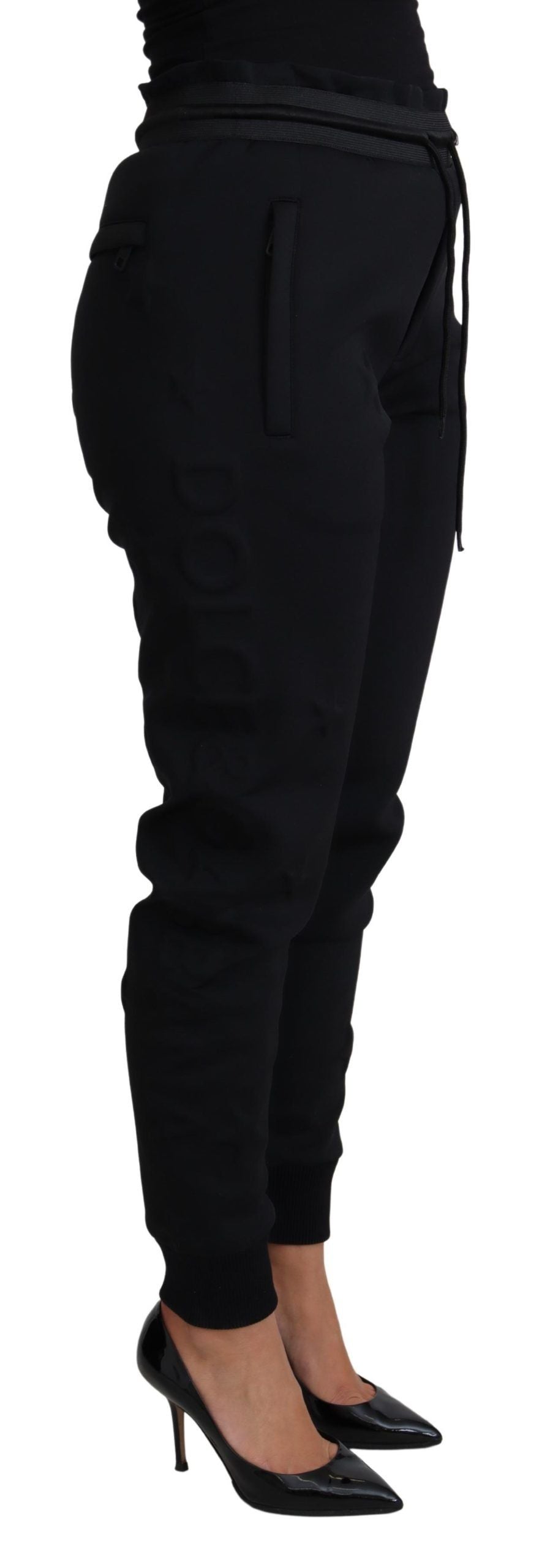 Elegant Black Jogger Trousers with Iconic Logo - ventzia