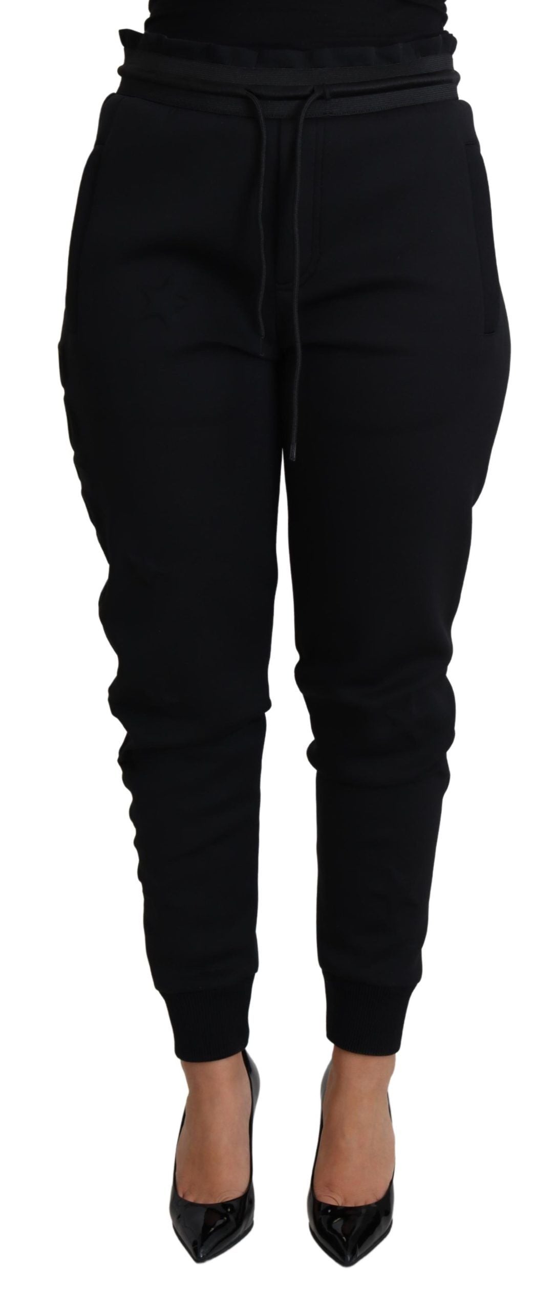 Elegant Black Jogger Trousers with Iconic Logo - ventzia
