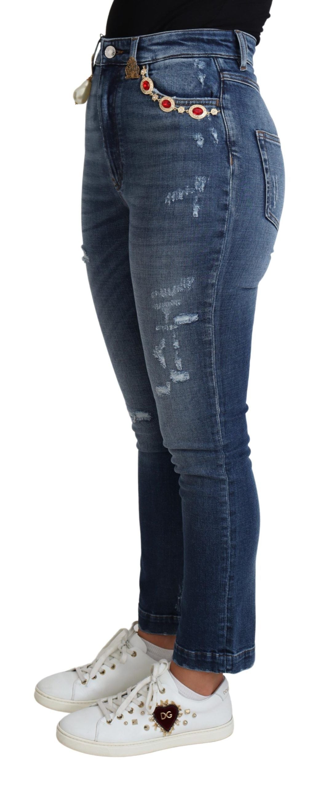 Embellished High Waist Skinny Denim Jeans - ventzia