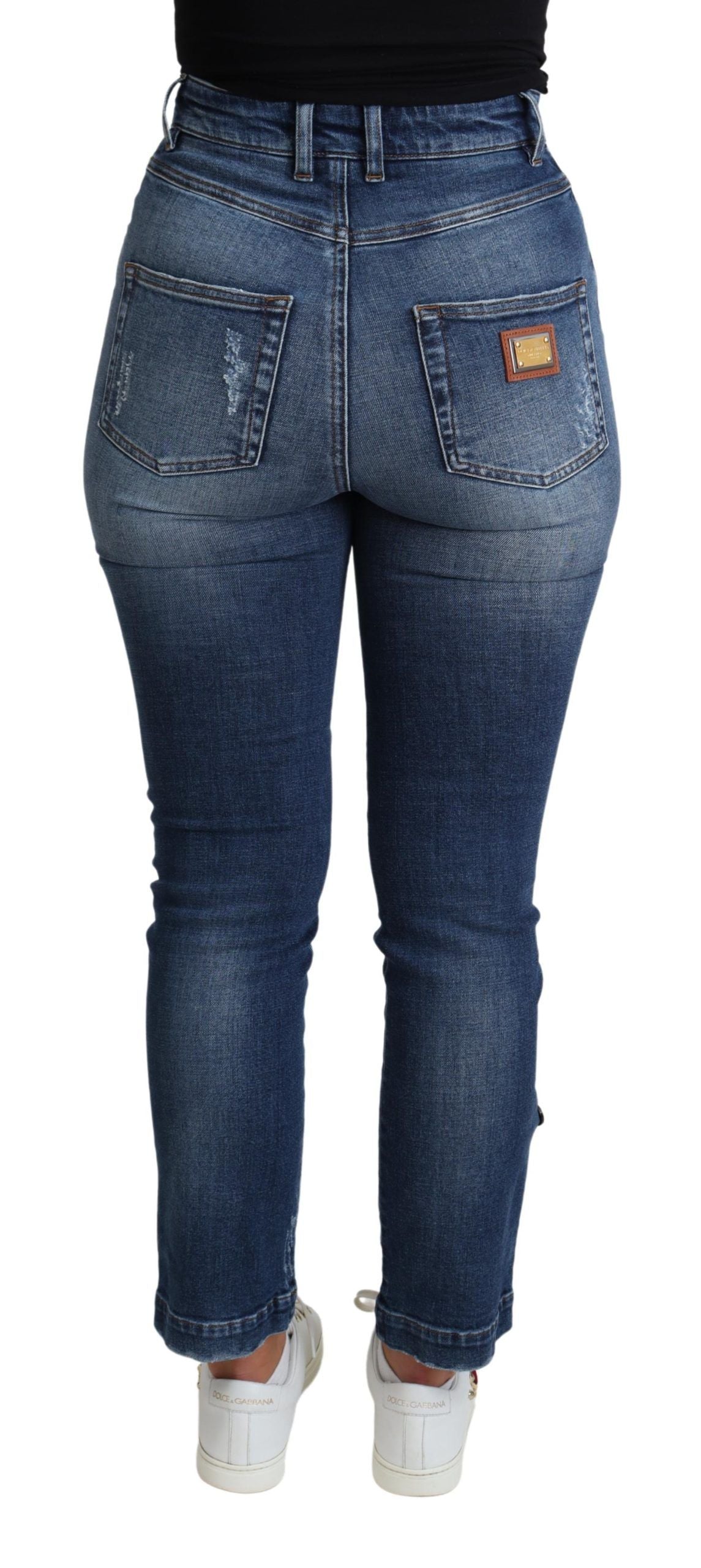 Embellished High Waist Skinny Denim Jeans - ventzia