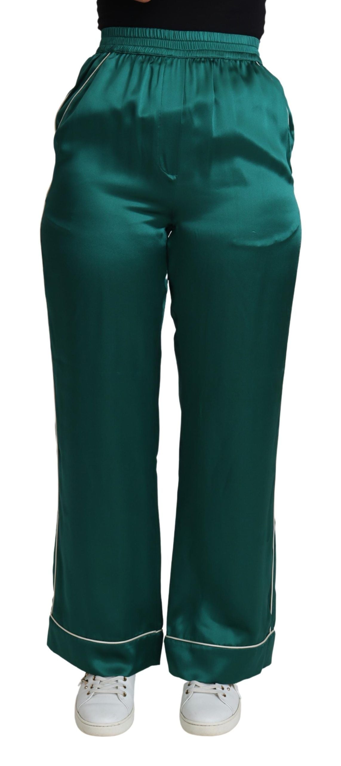 Exquisite Silk Pajama Trousers in Lush Green - ventzia