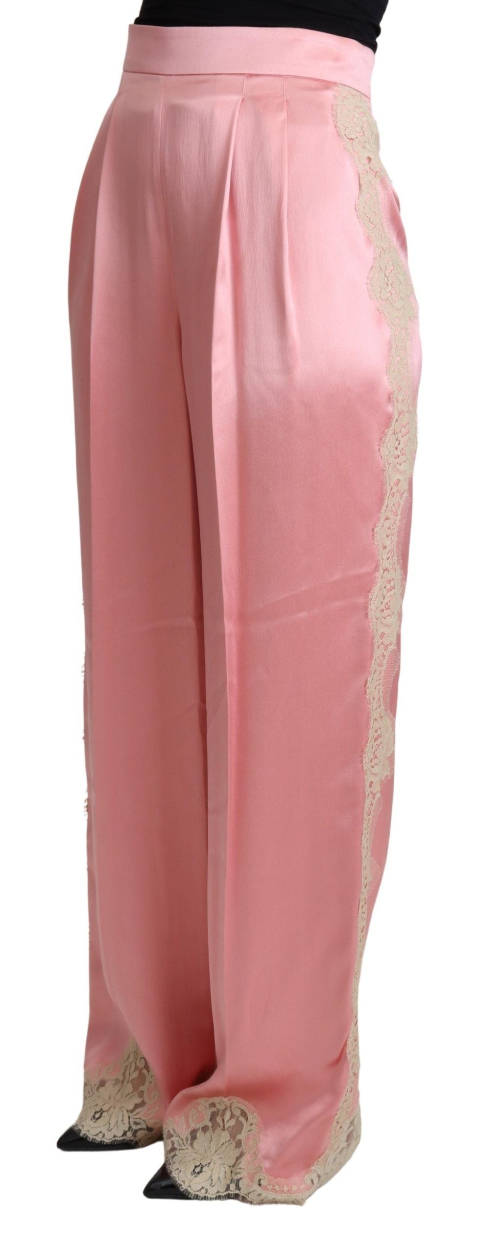 Silk Blend Satin Wide-Leg Pants in Pink - ventzia