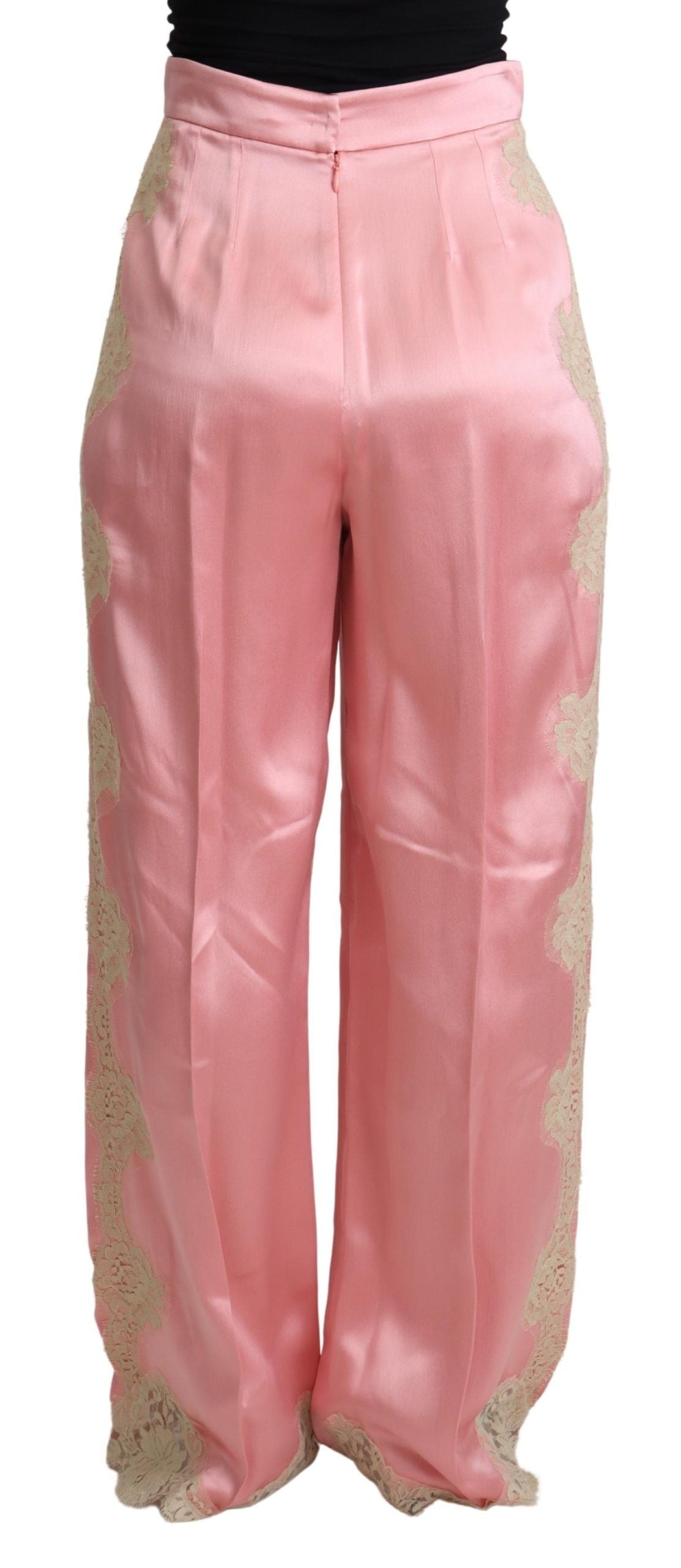 Silk Blend Satin Wide-Leg Pants in Pink - ventzia