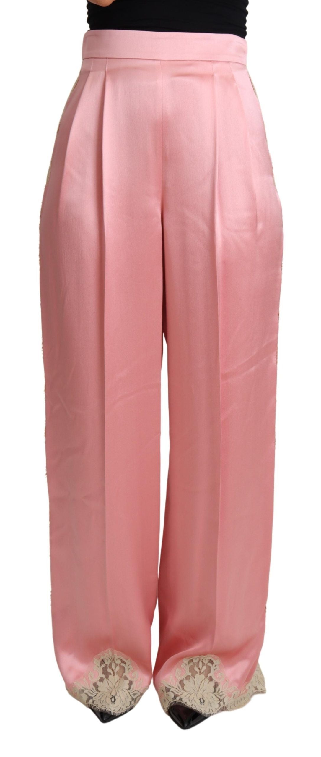 Silk Blend Satin Wide-Leg Pants in Pink - ventzia