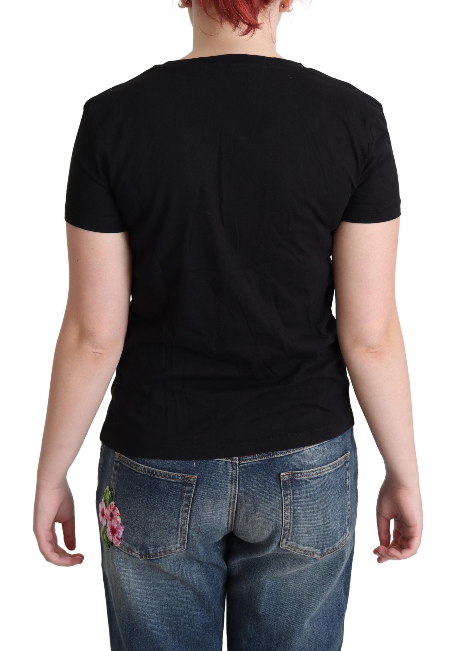 Chic Black Cotton Round Neck Tee - ventzia