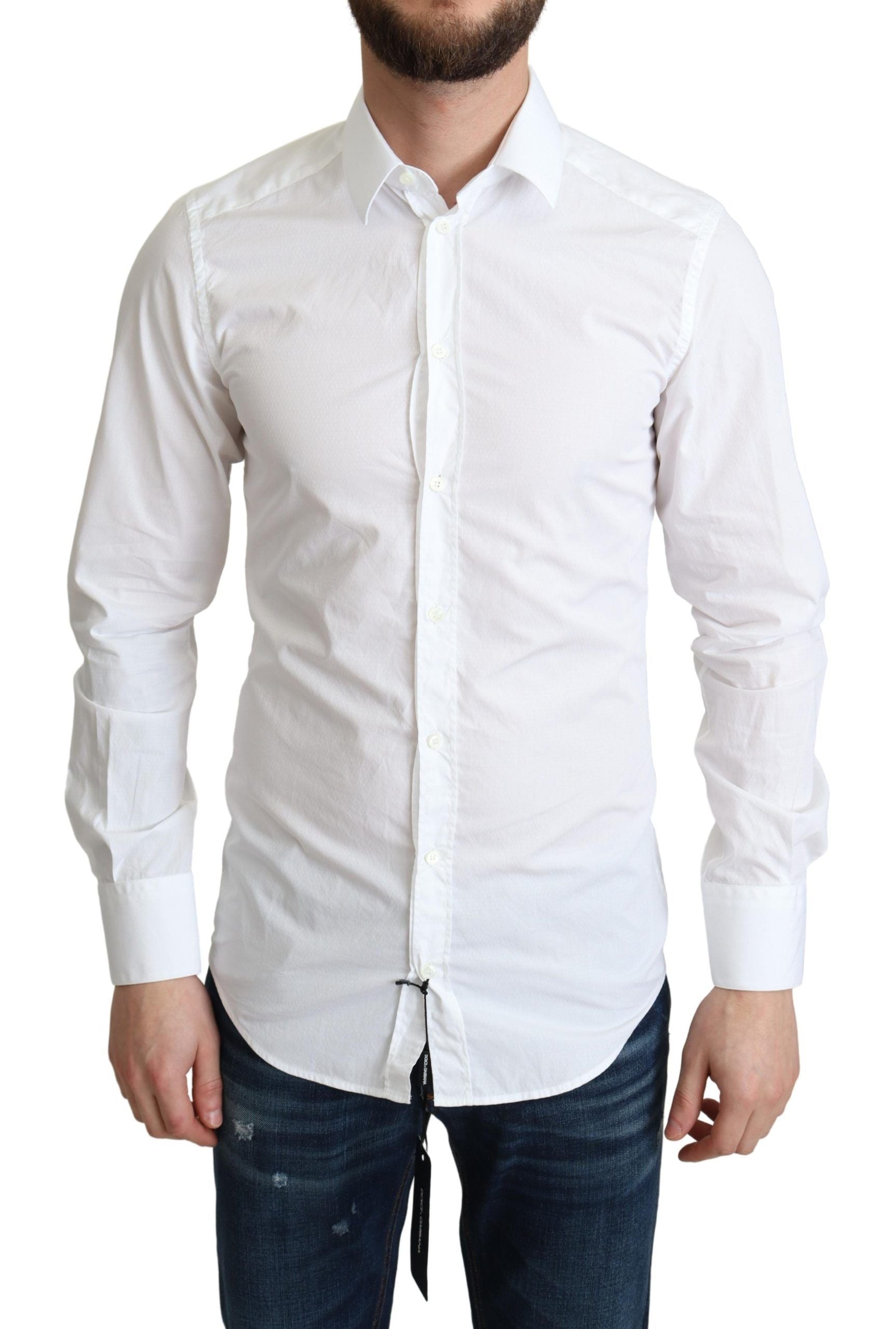 Elegant White Cotton Dress Shirt - ventzia