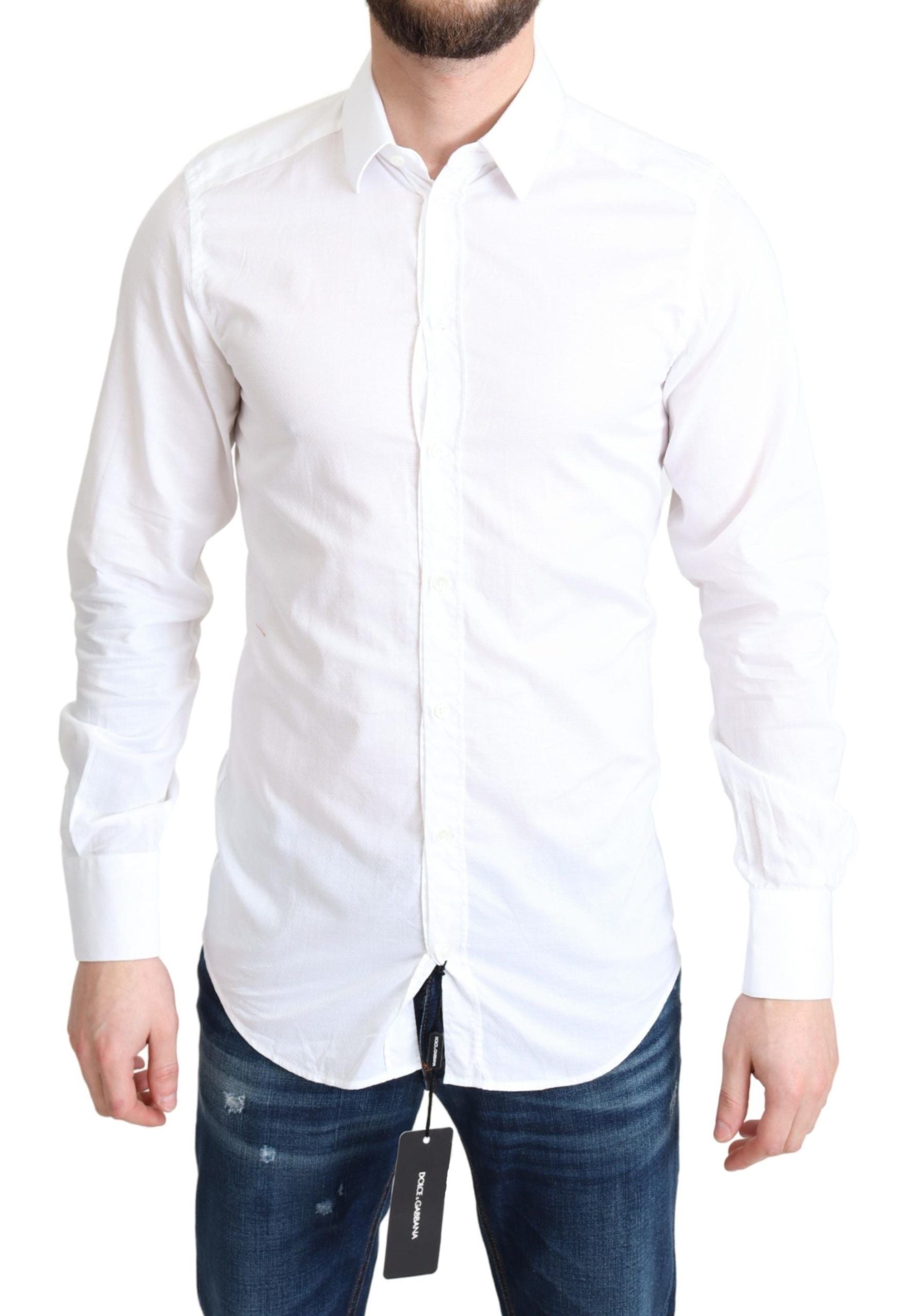 Elegant White Cotton Dress Shirt Slim Fit - ventzia